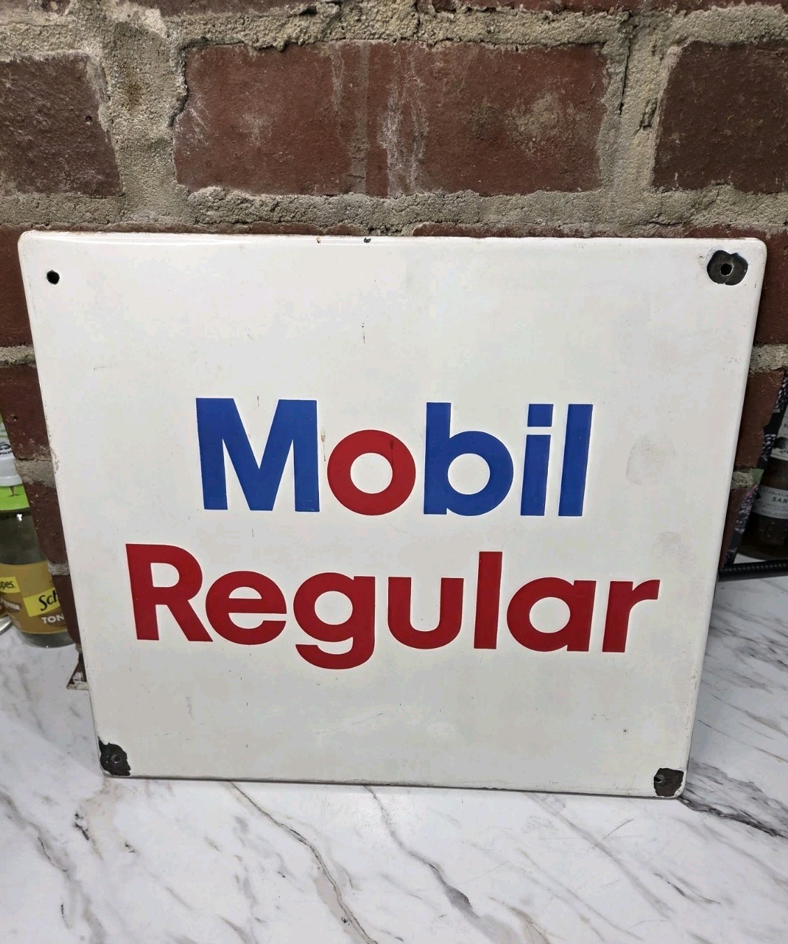 Vintage Mobil Gas Porcelain Pump Plate Mobil Regular Original Sign Oil