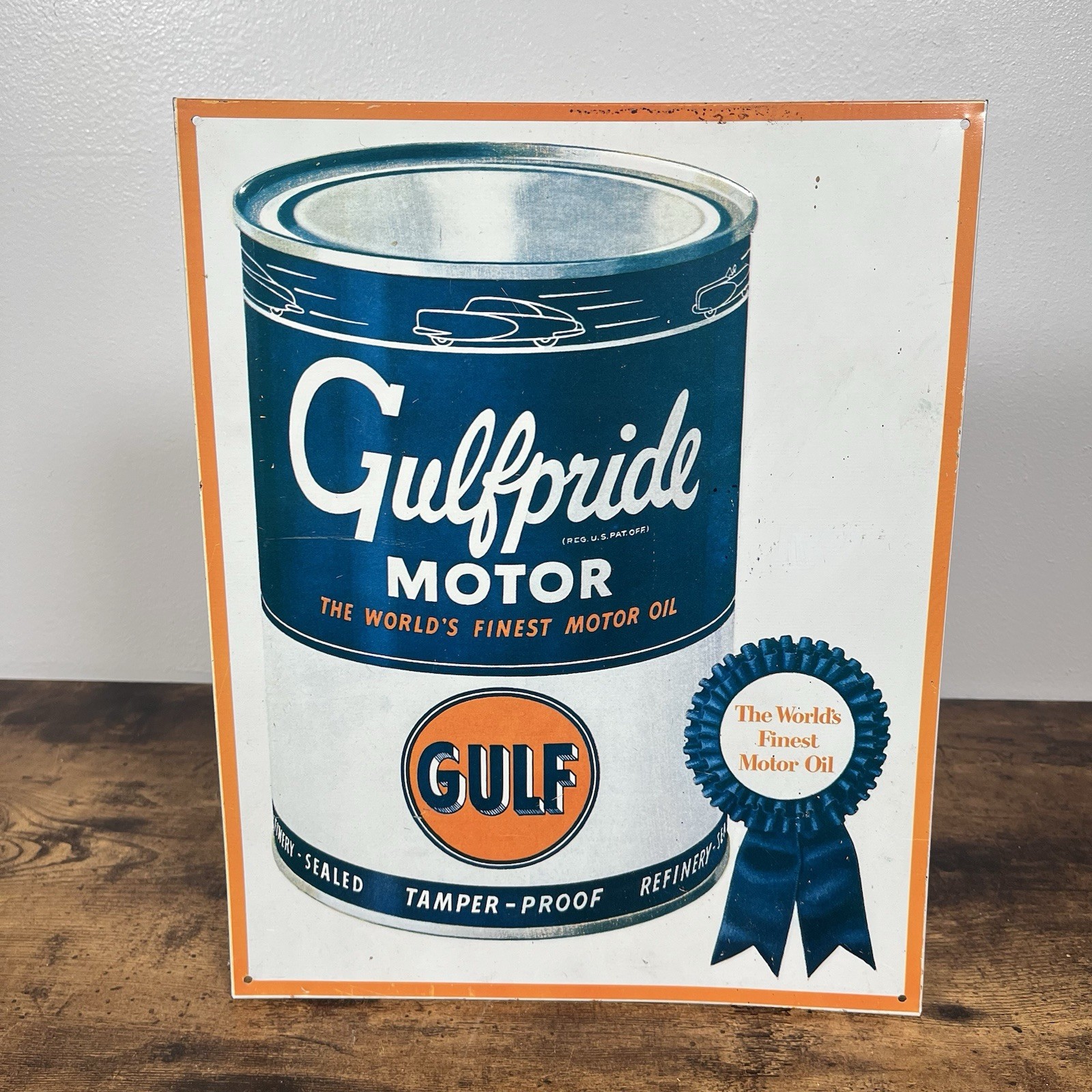 Vintage Gulf Gasoline sign Gulf pride motor oil Reproduction gas pump porcelain