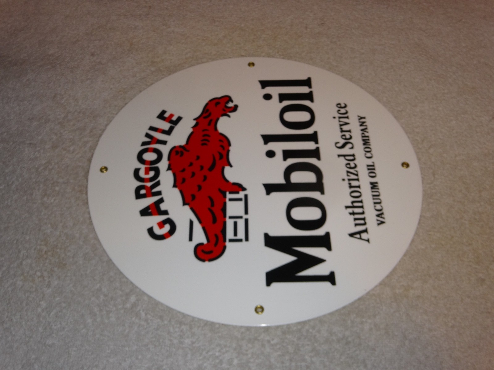 VINTAGE “MOBIL MOBILOIL W/ GARGOYLE” 11 3/4″ PORCELAIN METAL GASOLINE & OIL SIGN