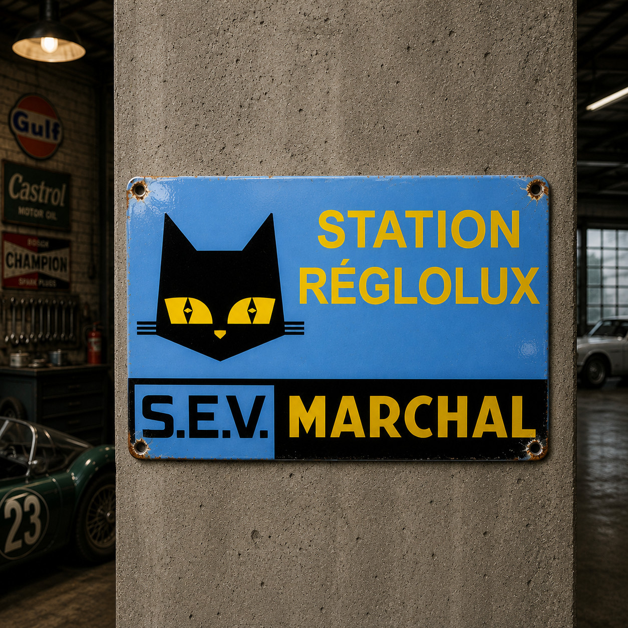 Marchal Station Réglolux Heavy Metal Sign – Garage Decor–60×40 cm (23.6” × 15.7)