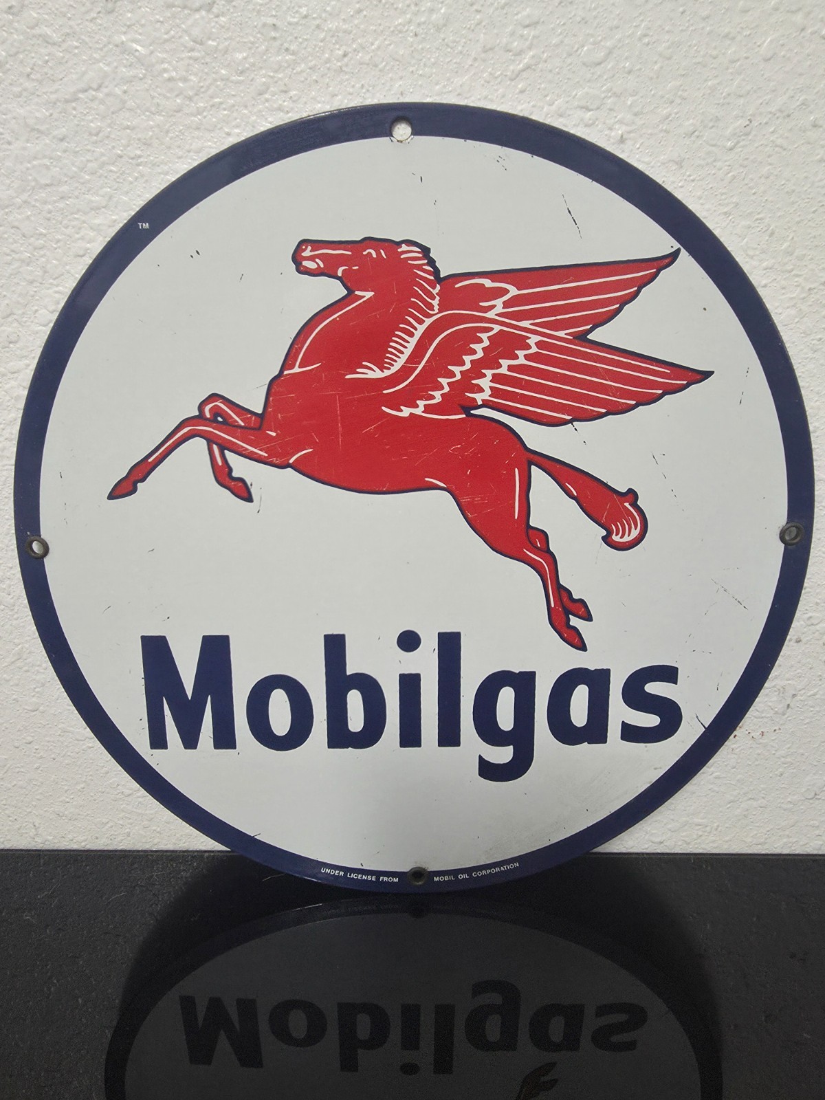 VINTAGE Ande Rooney Mobilgas Pegasus Gas & Oil Porcelain Sign 11″ Original Paper