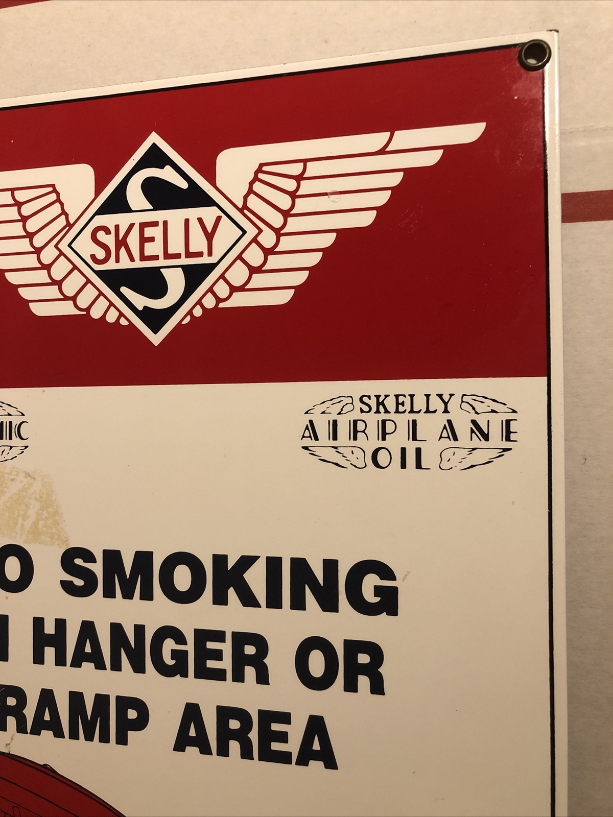 Metal 9.5X13.5″ SKELLY AERODYNAMIC GASOLINE – OIL No Smoking in Hanger Ad Sign