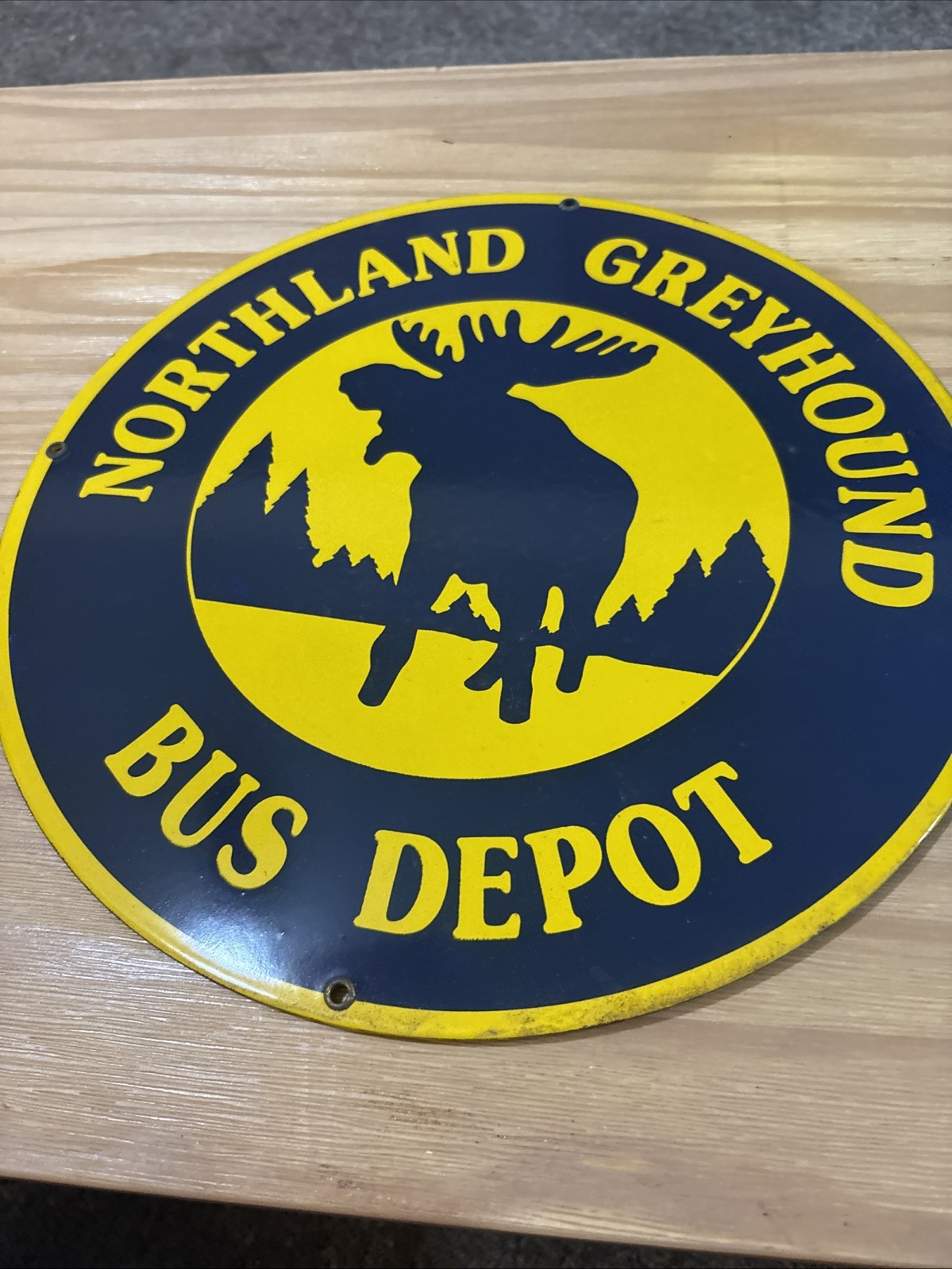 #8- NOS Vintage 1950’s Northland Greyhound Bus Depot Porcelain Enameled Sign 14”