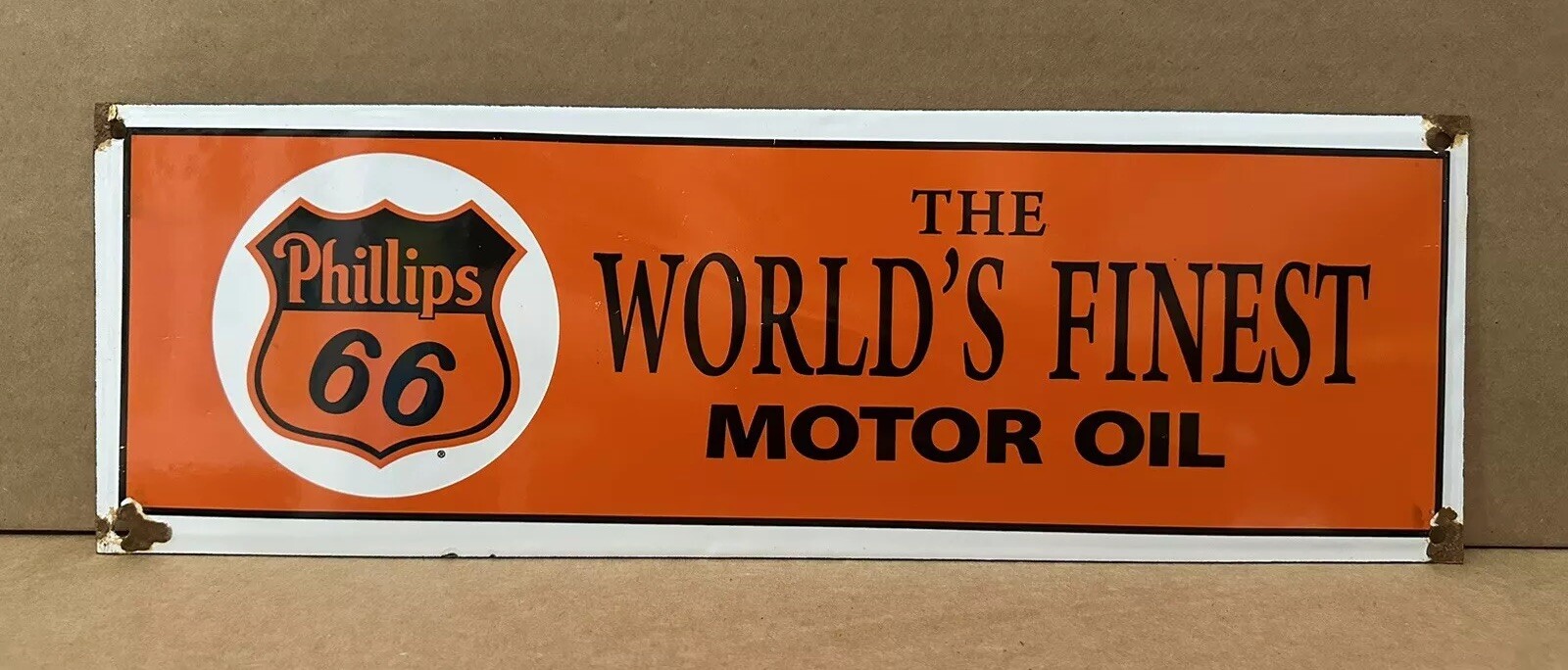Vintage Porcelain Phillips 66 Motor Oil Sign Gas Worlds Finest Wall Decor