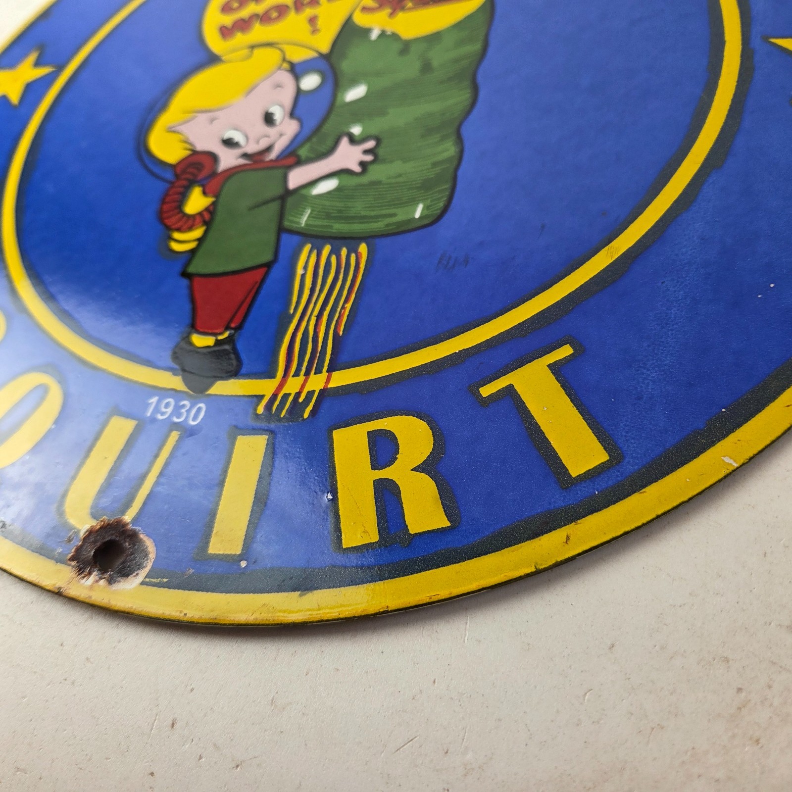 Vintage Squirt Soda Boy Sign – Gas Pump Wall Service Porcelain Cola Sign