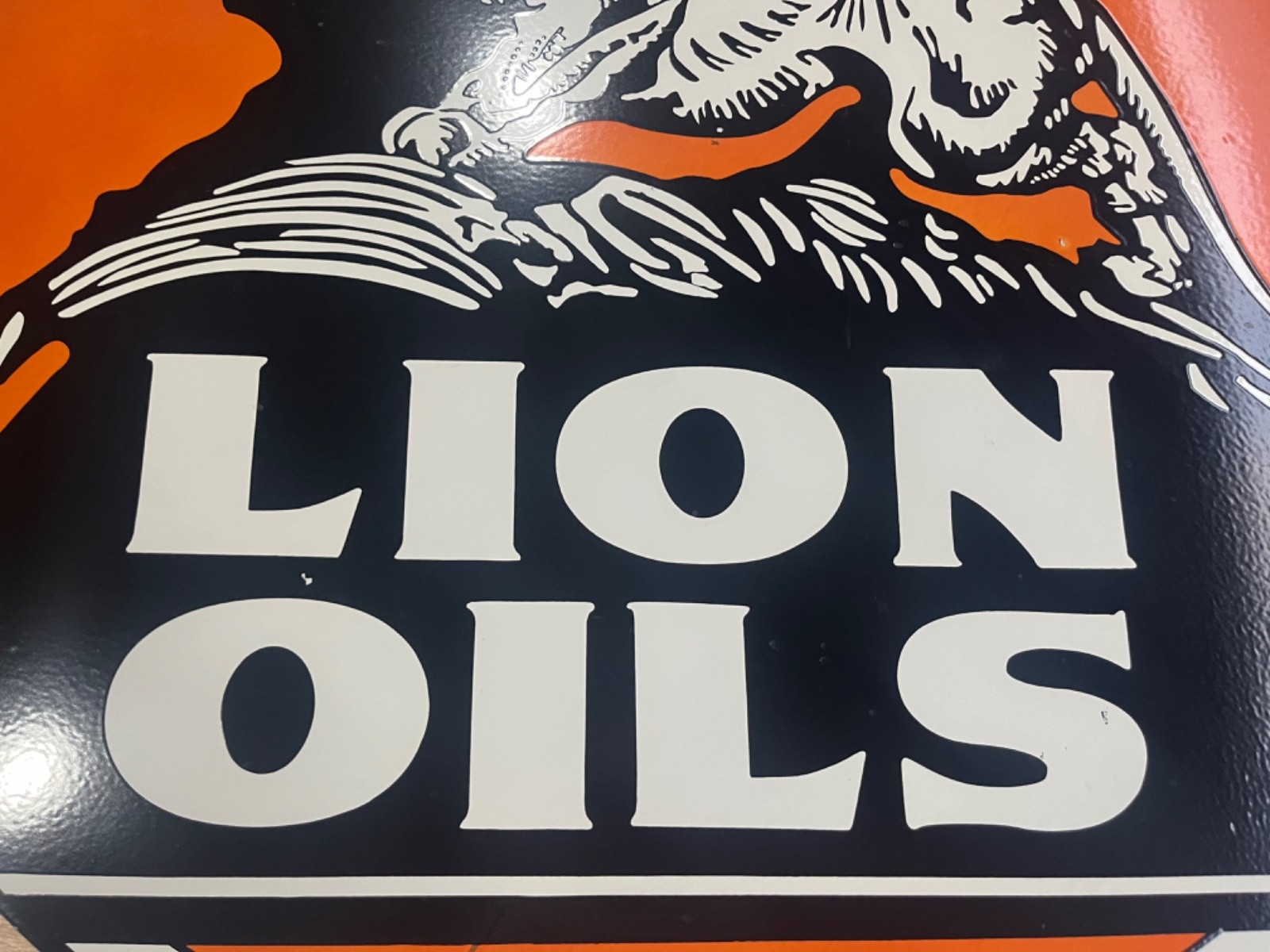 Lion Oils Porcelain Enamel Gas & Oil Sign 48×48″ DSP.