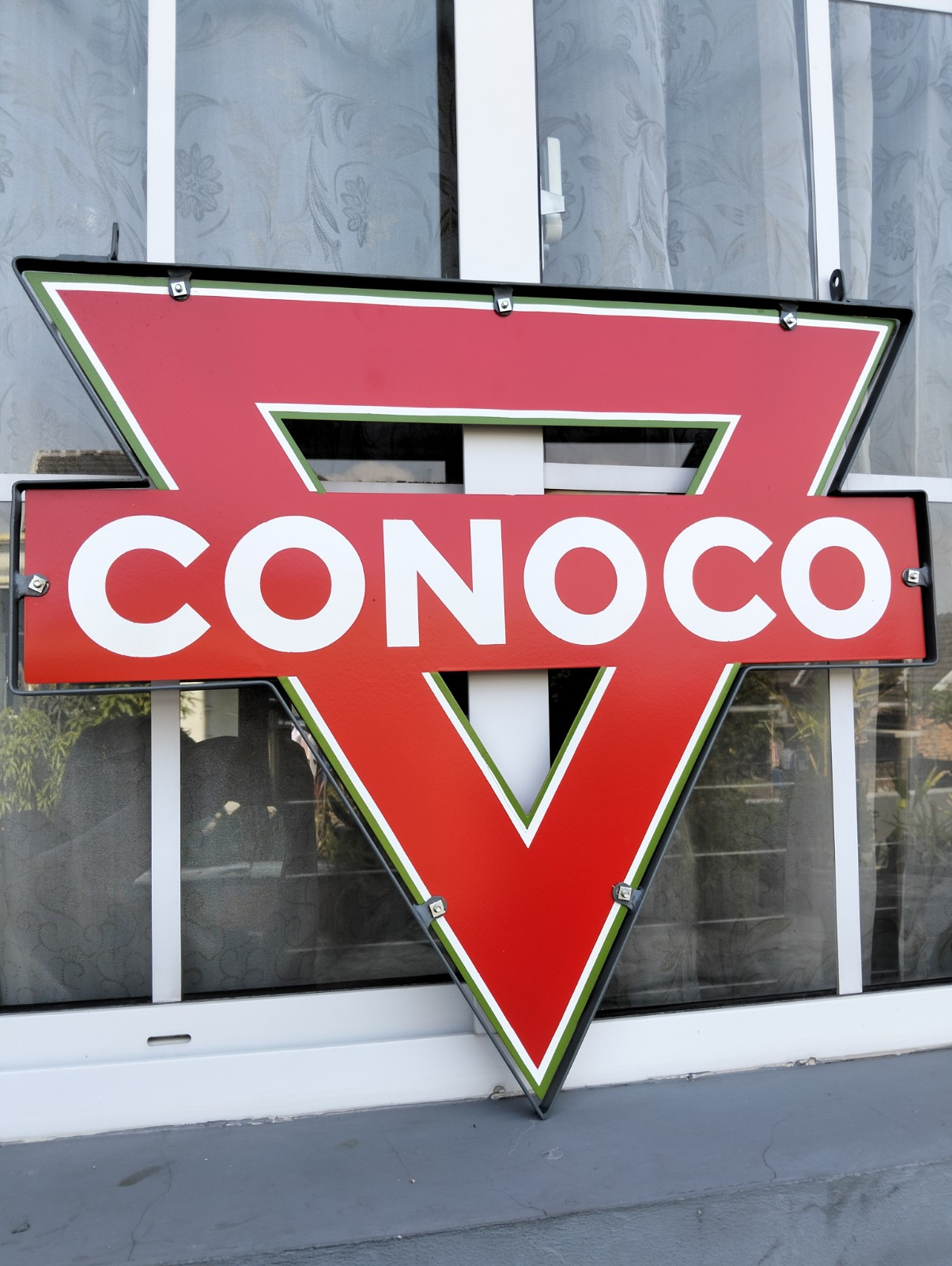 Double Side Triangle Conoco Oil & Gas Company Sign 24″ Not Porcelain Repop