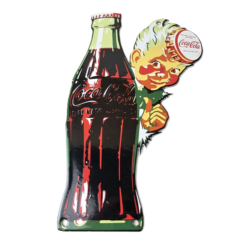 Vintage Coca Cola Sign – Glass Bottle Boy Gas Pump Porcelain Sign
