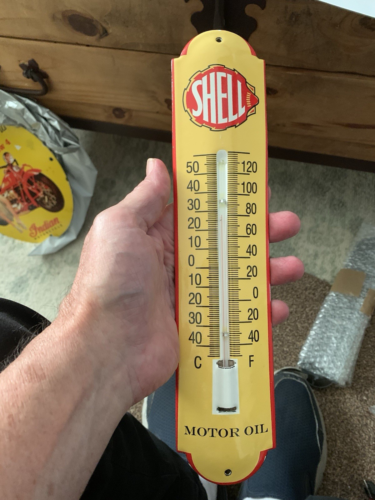 VINTAGE SHELL THERMOMETER PORCELAIN SIGN GAS MOTOR OIL DEALER SERVICE STATION AD