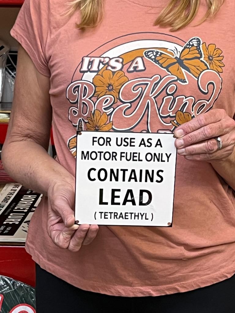 Vintage Style Metal Sign Contains Lead Fuel NOT Porcelain 6×6 Made USA