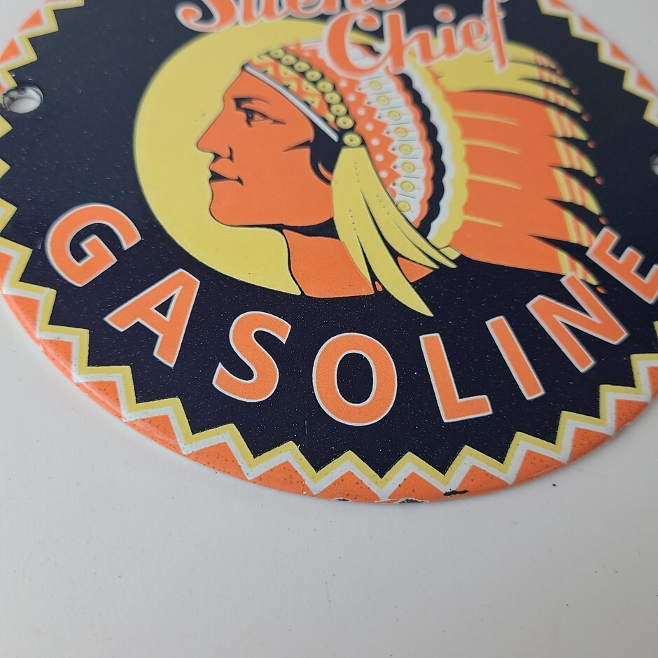 Vintage Silent Chief Gasoline Sign – Gas Service Station Pump Porcelain Sign