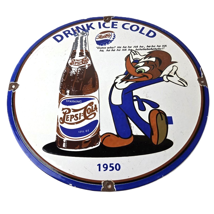 Vintage Pepsi Porcelain Sign – Woody Beverage Drink Cola Gas Service Sign