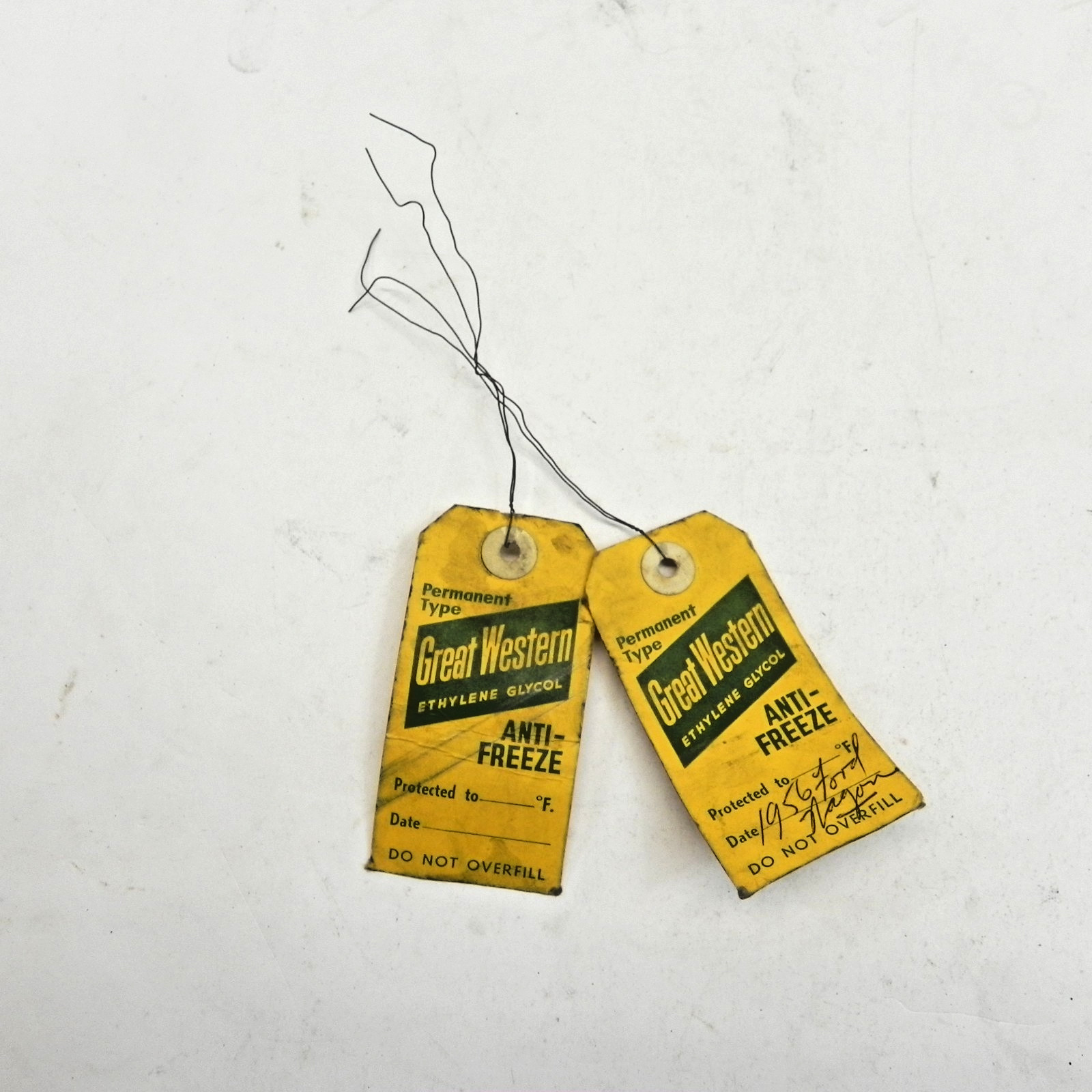 RARE VINTAGE GREAT WESTERN ETHYLENE GLYCOL GAS SERVICE STATION DISPLAY TAG