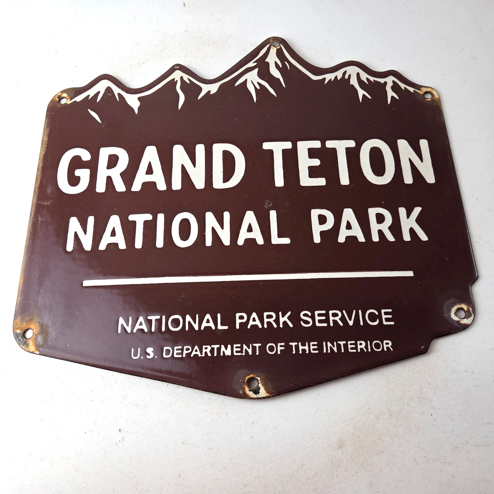 Vintage Grand Teton National Park Sign – Wyoming Cabins Forest Porcelain Sign