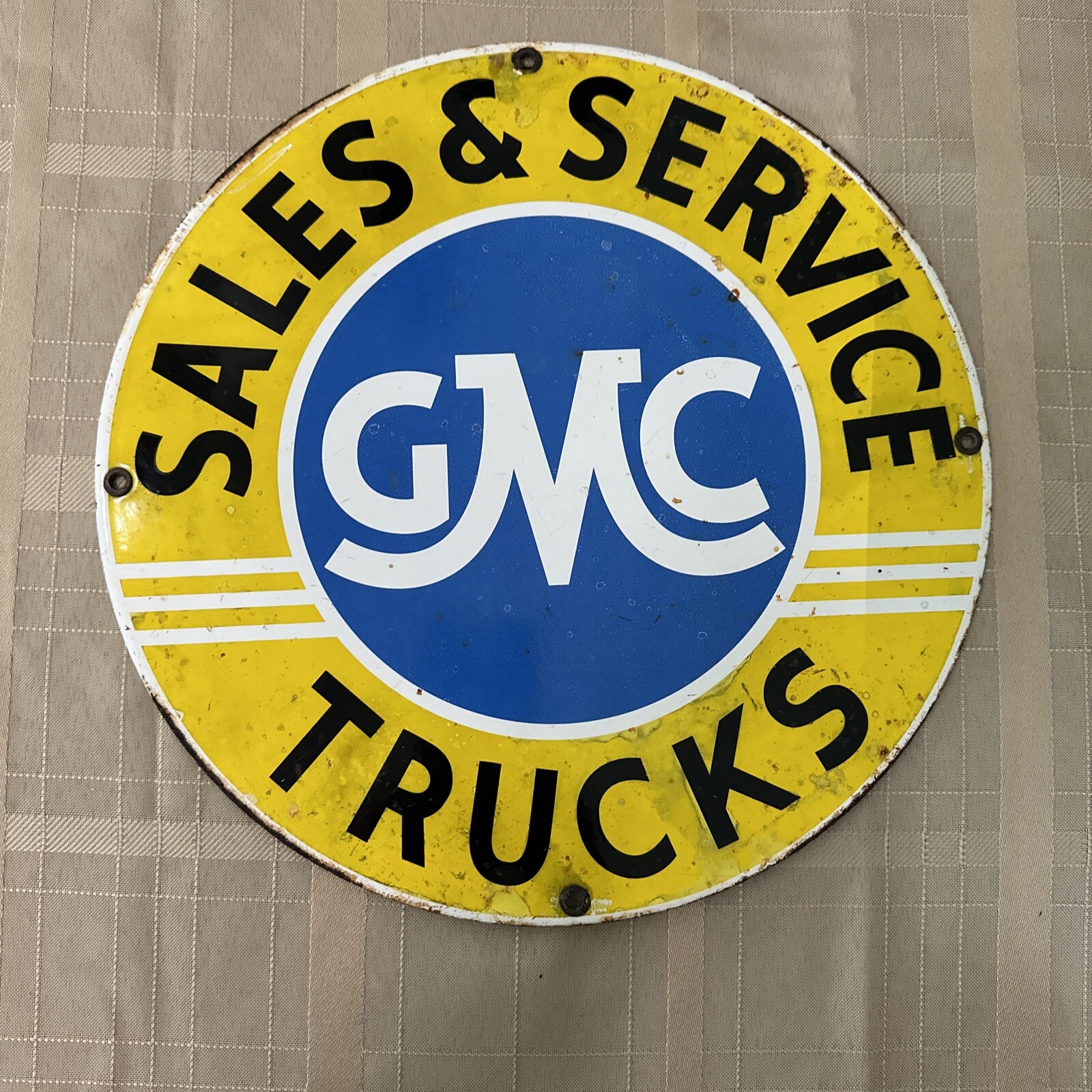 Porcelain GMC Trucks Sales & Service Enamel Metal Sign
