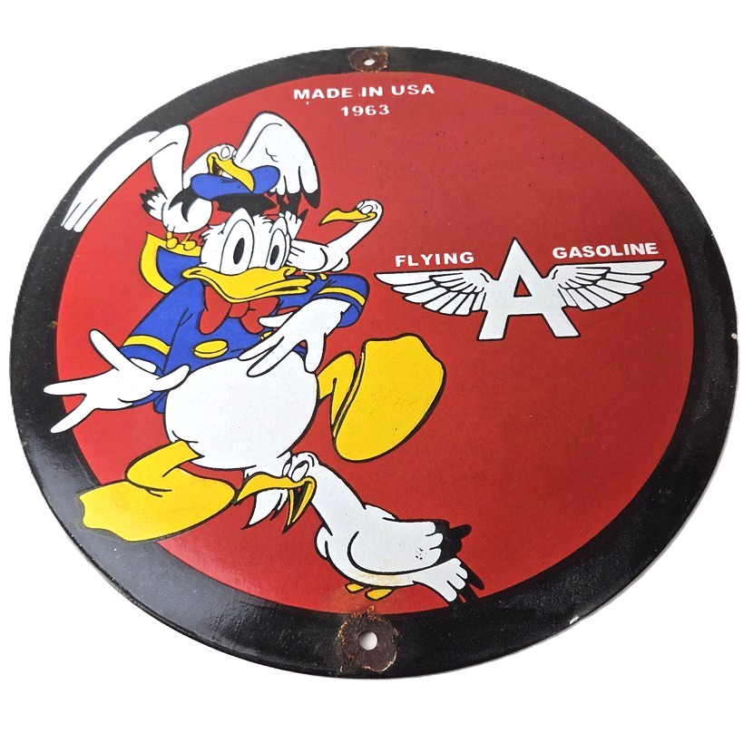 Vintage Flying A Gasoline Sign – Aviation Donald Duck Porcelain Gas Pump Sign