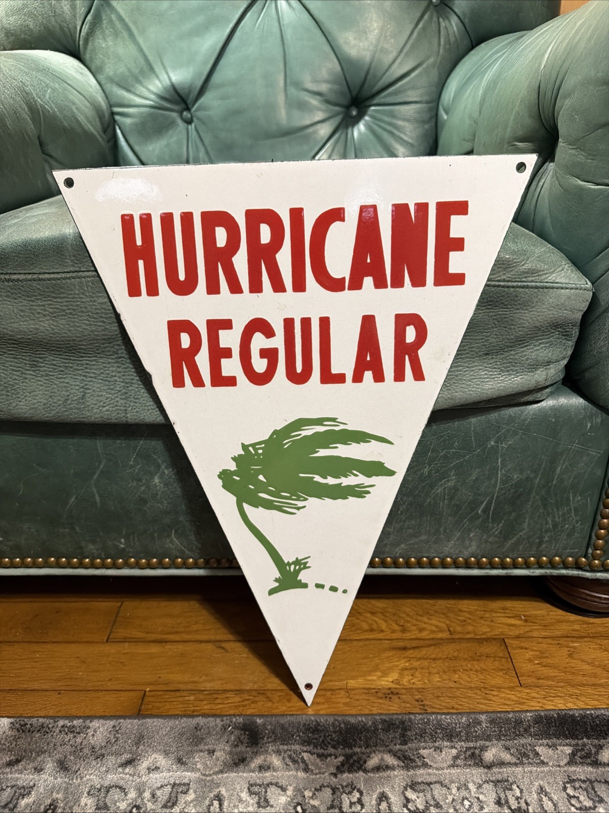 SCARE PORCELAIN HURRICANE REGULAR GAS OIL ADVERTISING SIGN