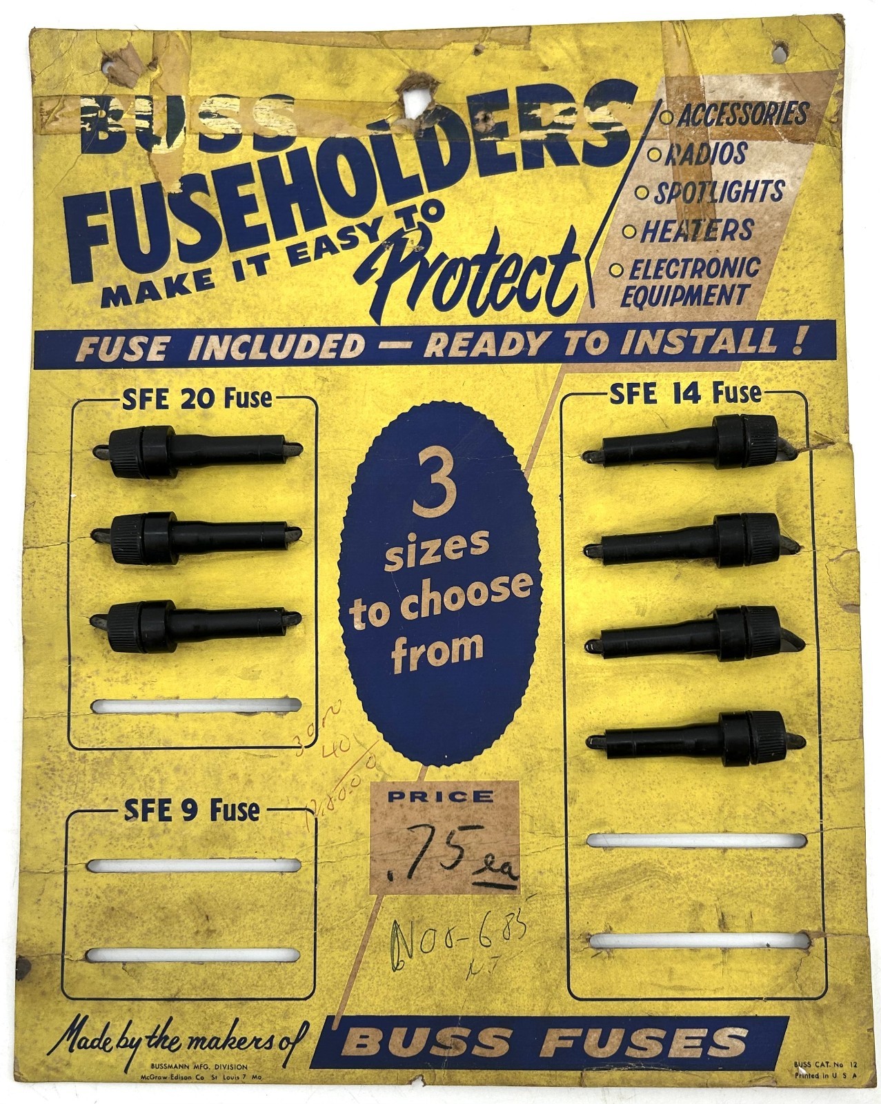 Vintage BUSS FUSEHOLDERS Advertising Gas Station Car Parts Display w/ Product