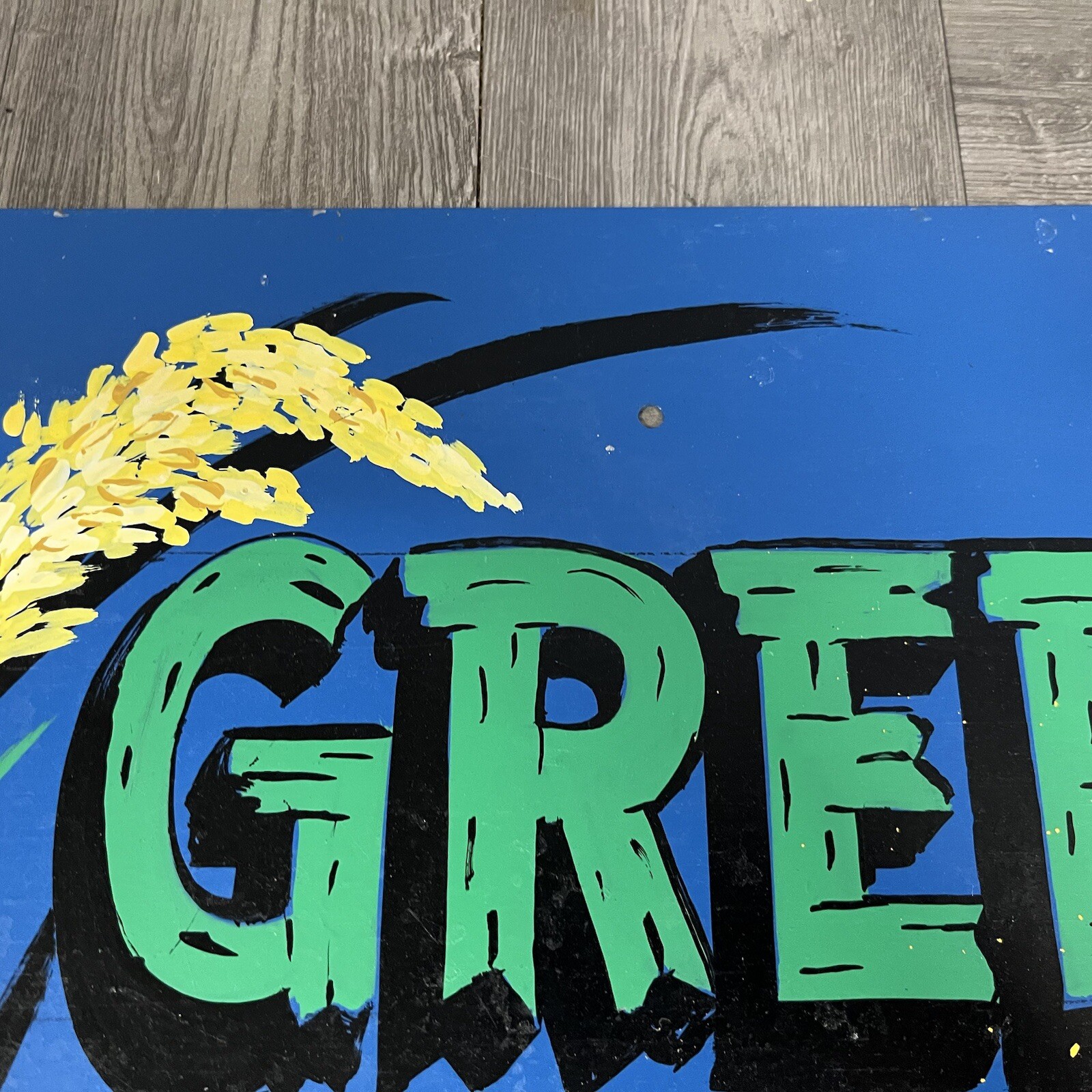 Vintage Green Akers (acres) Sign Hand Painted Folk Art Garden Greenhouse 16″x12″