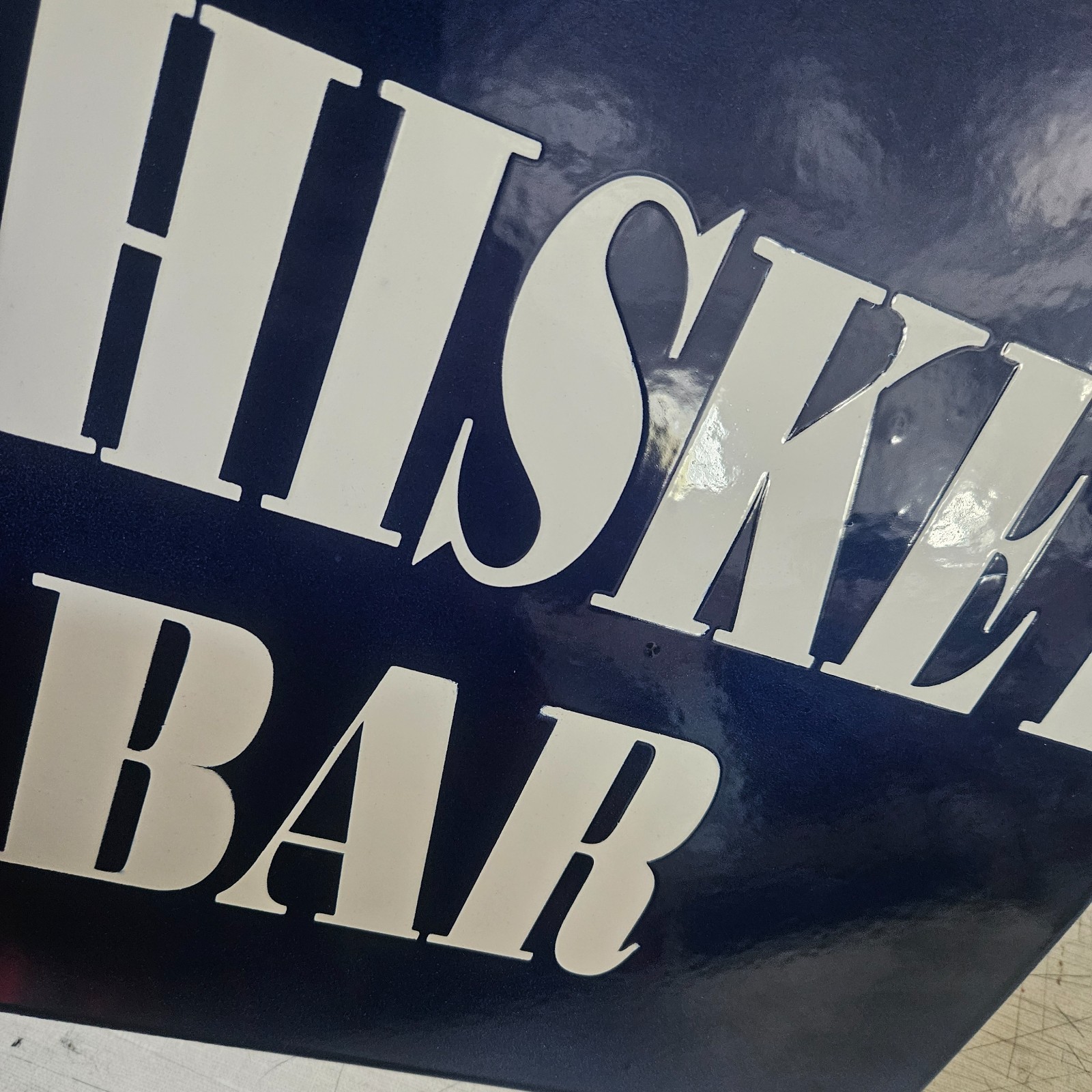 ORIGINAL PORCELAIN COBALT BLUE WHISKEY BAR GARAGE MAN CAVE DECOR 12.5″x16″ SIGN