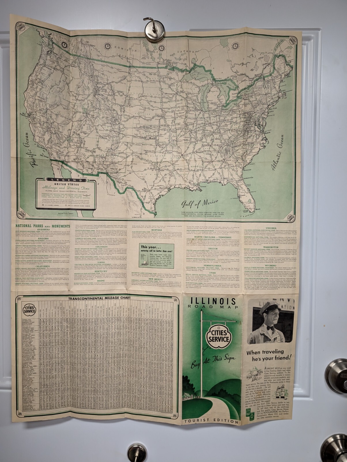 Old Original 1930s Cities Service Oil Company Roadmap Vintage Illinois Tourist