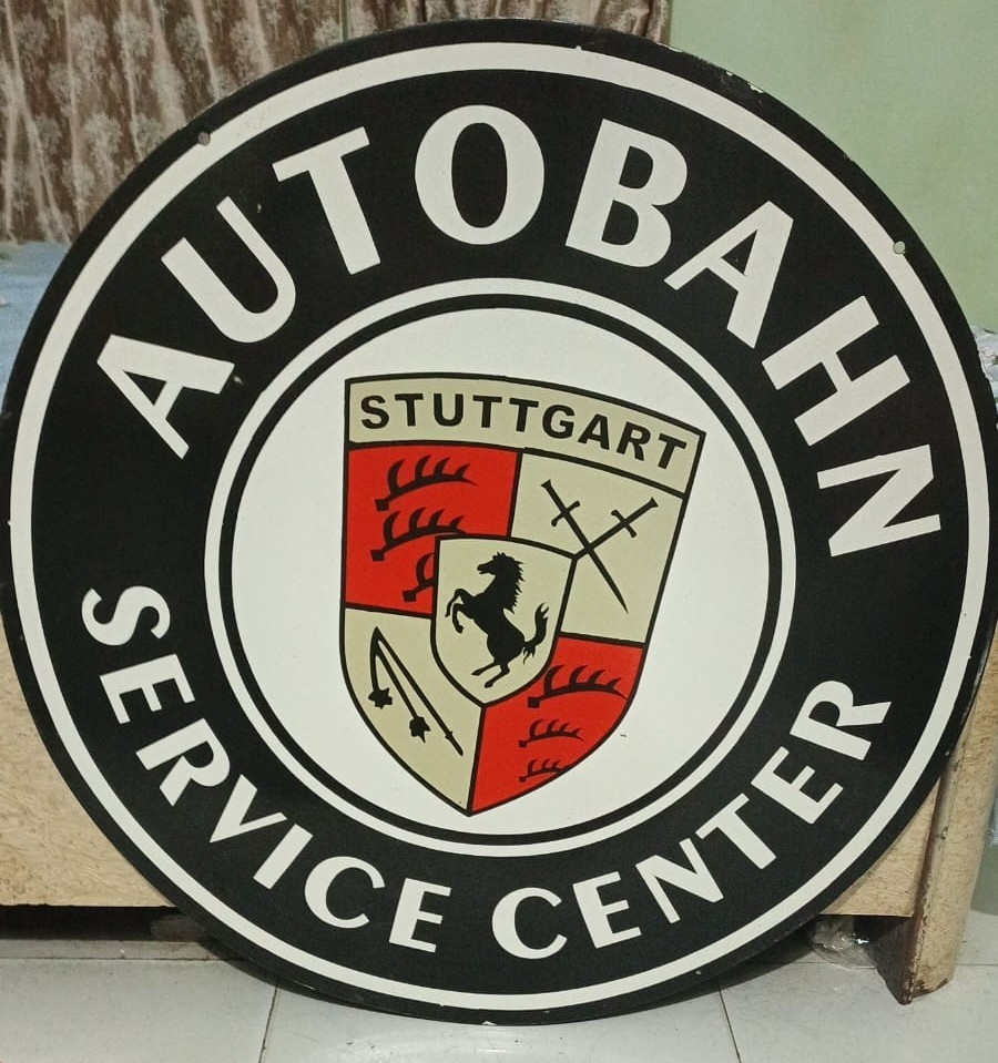 Auto Bahn service cente Rare Porcelain Enamal Heavy Metal 30 inches Double Side