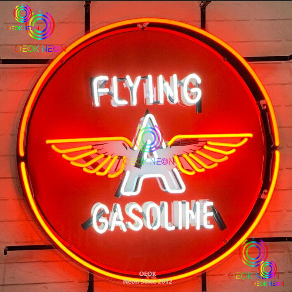 24″X24″ Flying A Wings Gasoline Motor Oil Gas Real Glass Neon Sign Beer Light