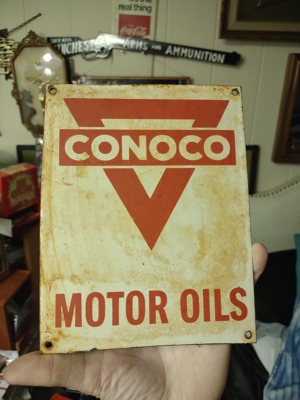 Vintage Rare Conoco Sign – 8″ Porcelain Metal Motor Oil Gas Pump Sign
