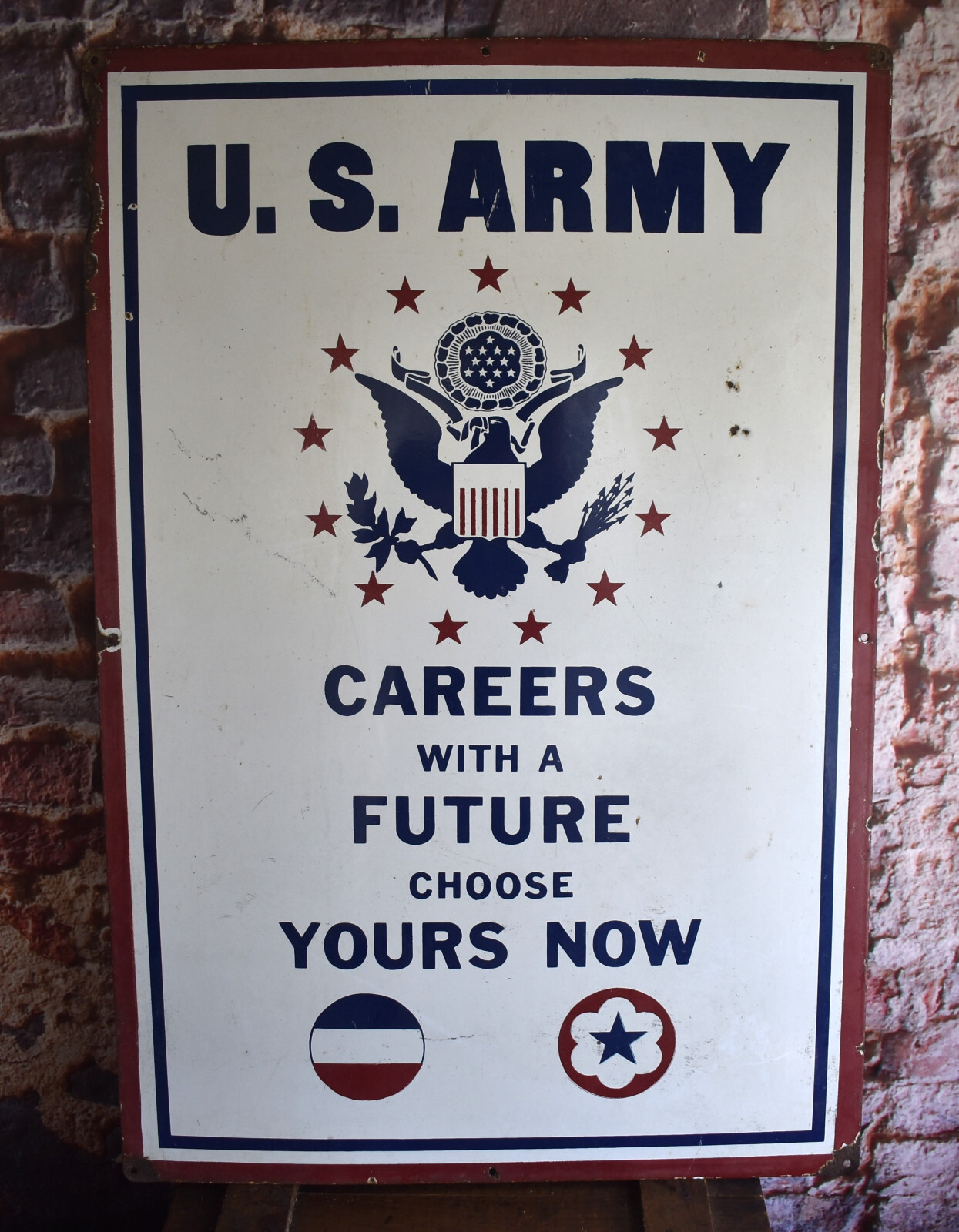 Vintage US Air Force ARMY Careers Recruiting Double Sided Porcelain Sign