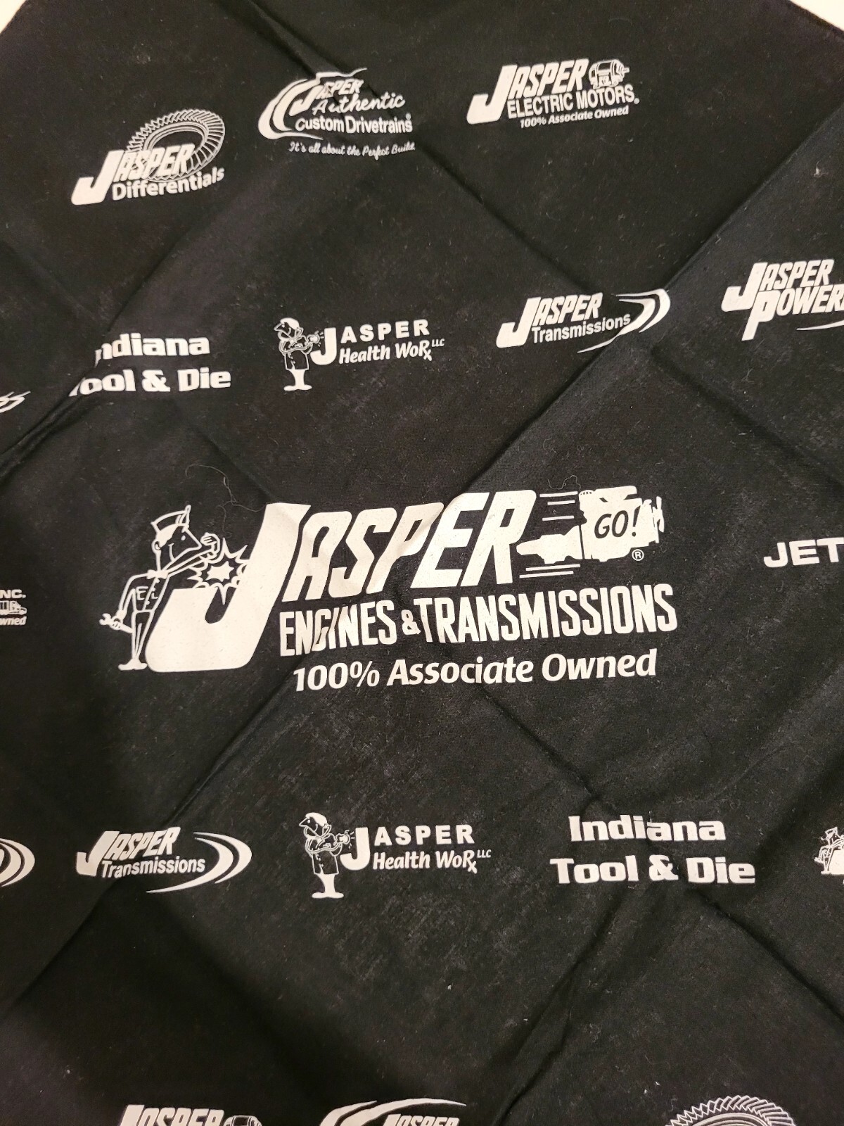 Jasper Engines & Transmissions Bandanna Handkerchief Advertising 21 1/4″x20 Blk
