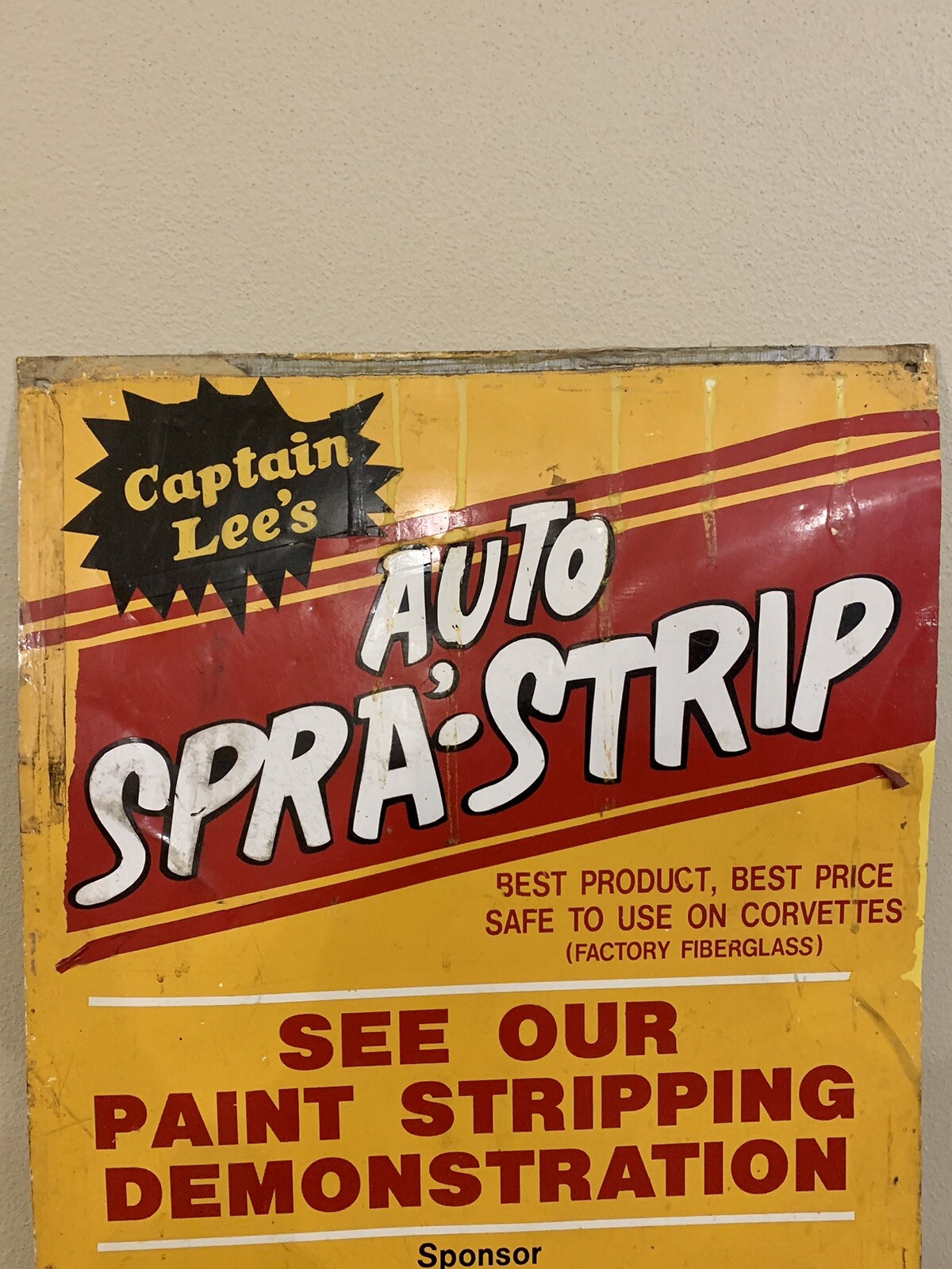 Vintage Captain Lee’s Auto Spray’-Strip Fiberglass Corvette Advertising Sign