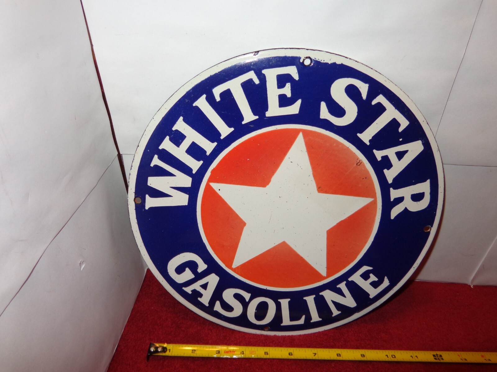 12 in WHITE STAR GASOLINE ADVERTISING SIGN HEAVY DIE CUT METAL PORCELAIN -S 319C