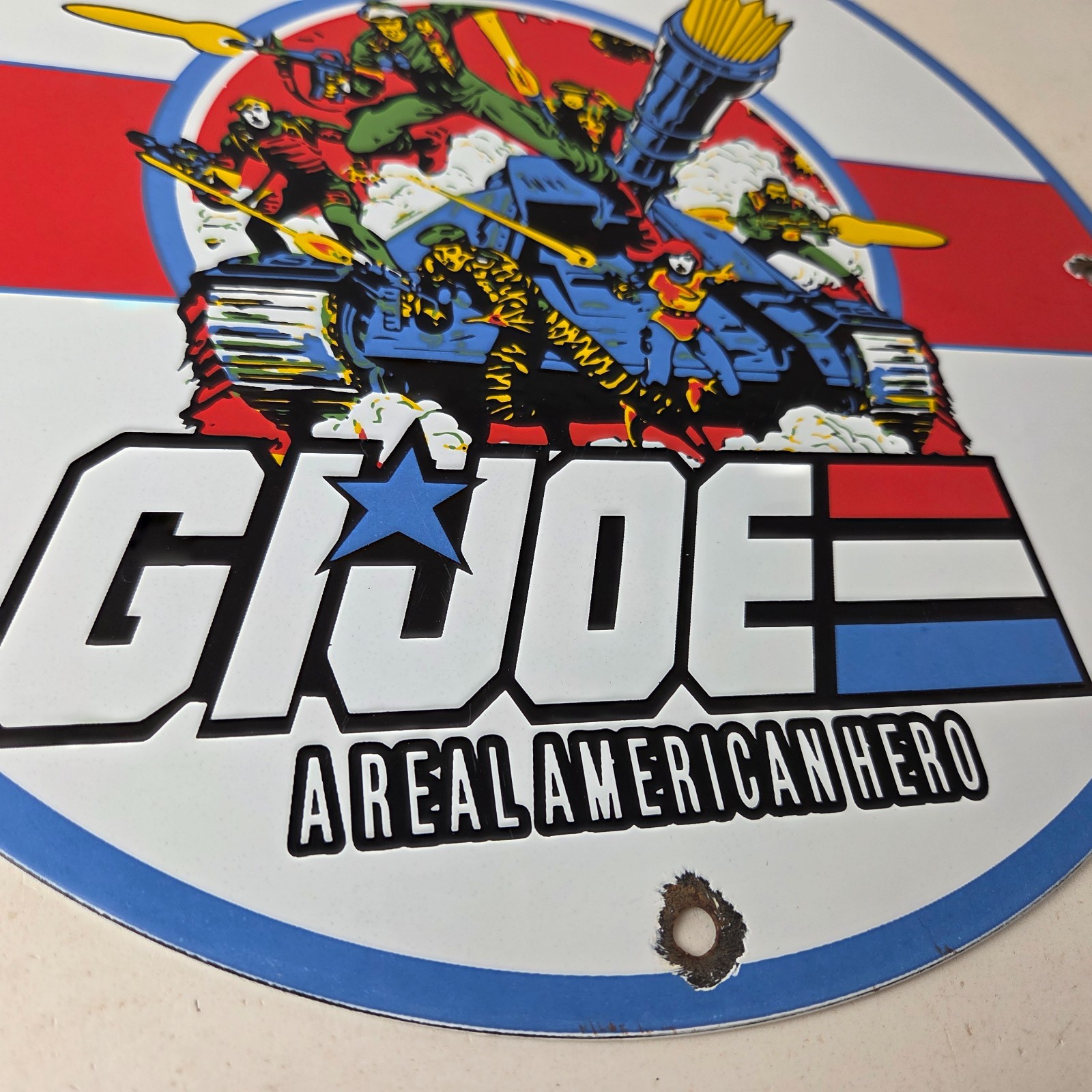 Vintage Esso G.I. Joe Tank Porcelain Sign – Real American Hero Gas Sign