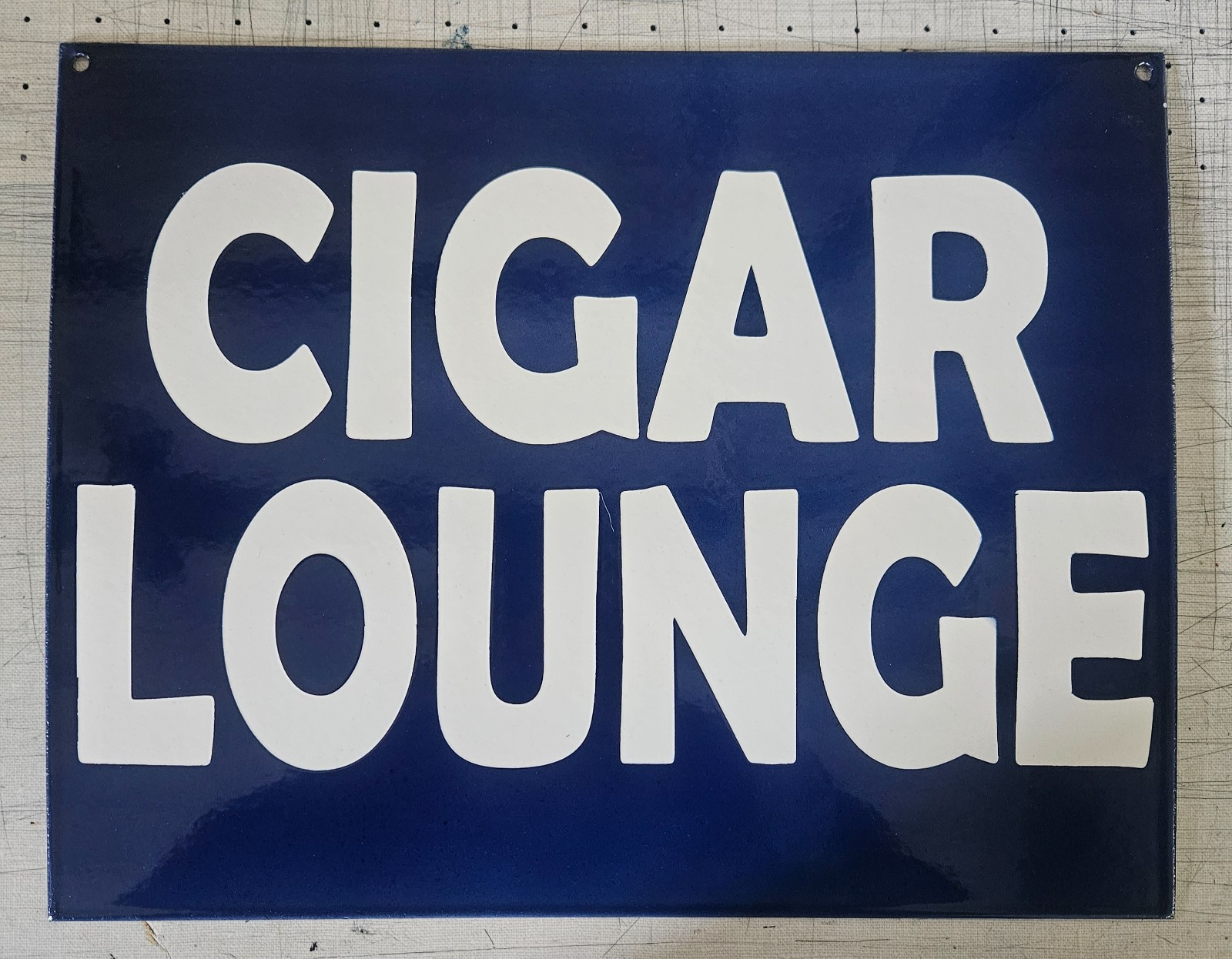 ORIGINAL PORCELAIN COBALT BLUE CIGAR LOUNGE GARAGE MAN CAVE DECOR 12.5″x16″ SIGN
