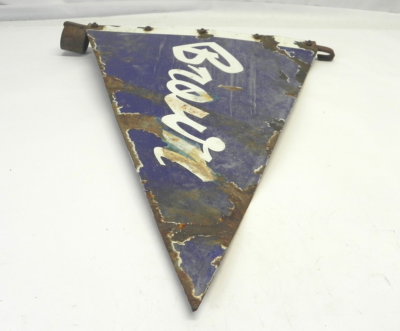 VINTAGE BROWM PENNANT SIGN FLAG TOP GAS STATION DISPLAY *RARE* 18 1/4″x19 3/8″