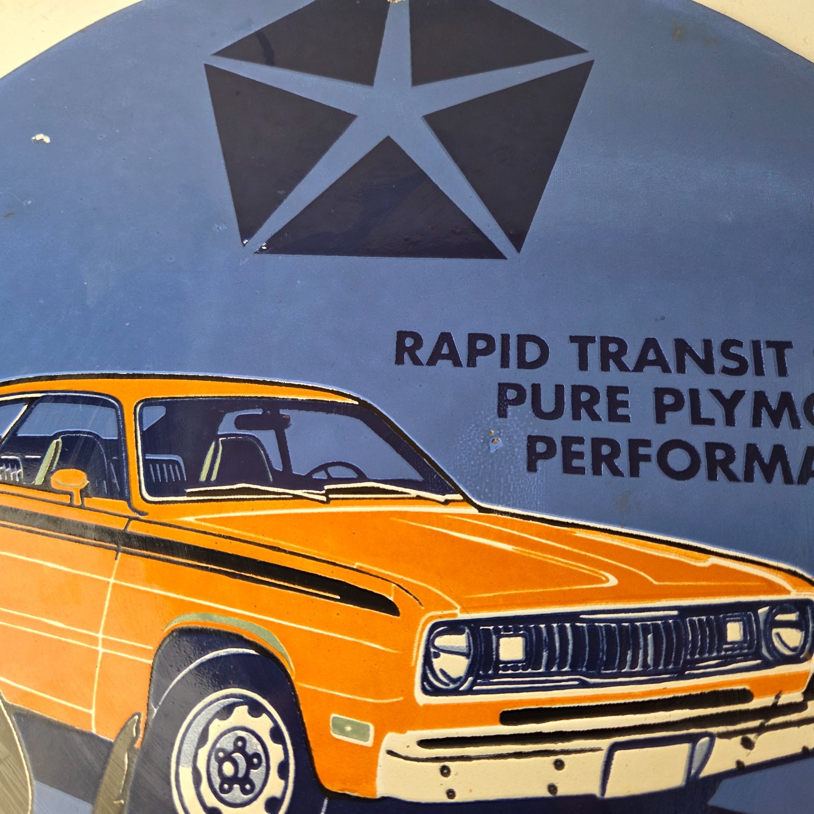 Vintage Plymouth Porcelain Sign – Coyote Duster Auto Shop Gas Station Sign