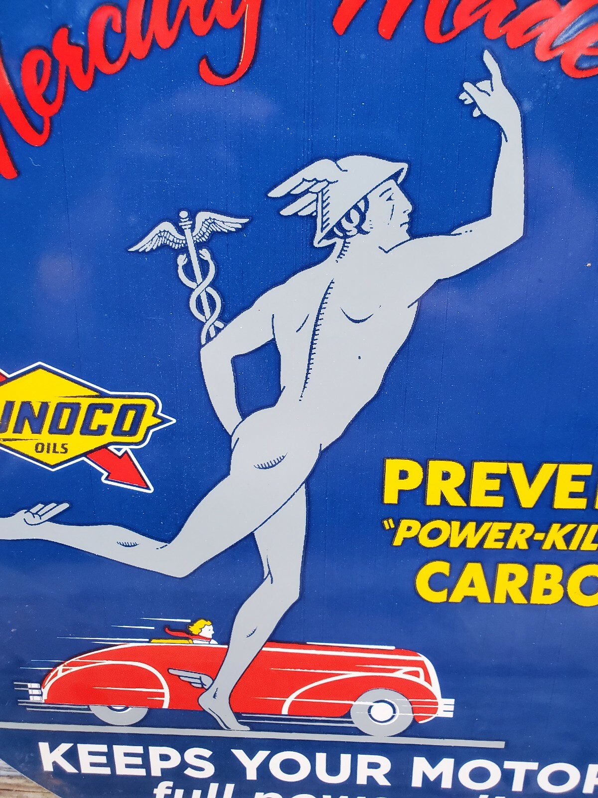 OLD SUNOCO MERCURY MADE MOTOR OIL PORCELAIN ENAMEL GAS PUMP STATION SIGN