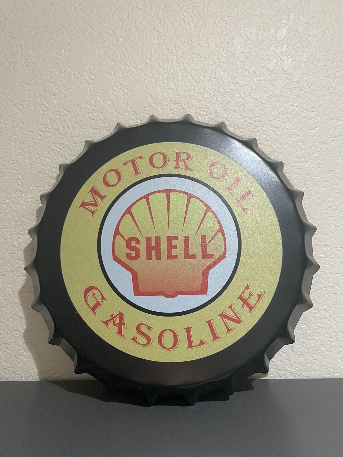 Shell motor oil Pop Bottle Cap 13″ Large Embossed Metal Tin Sign Vintage New