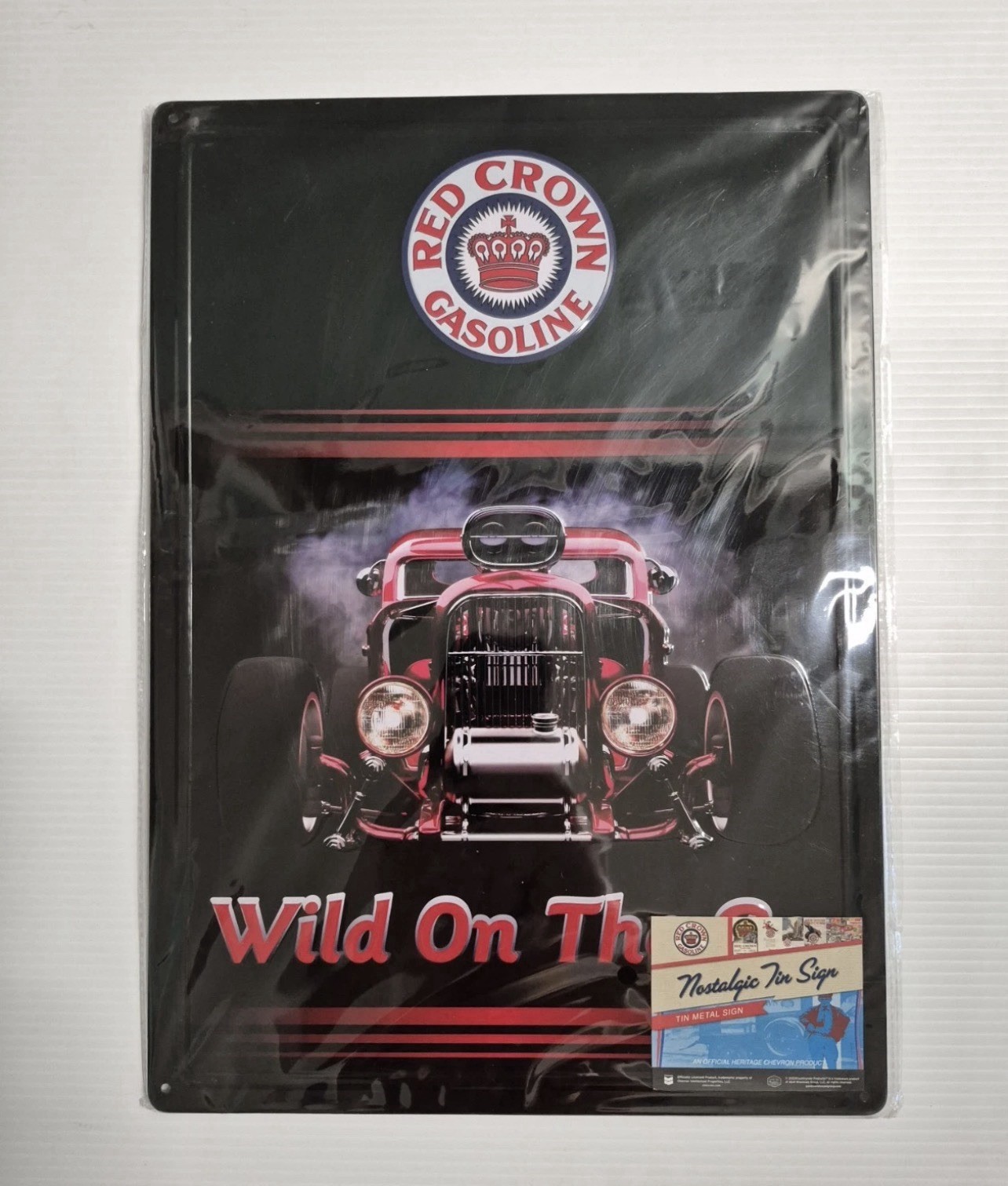RED CROWN GASOLINE Retro Garage Metal Tin Sign 17×12″ Wild On The Go HOT ROD