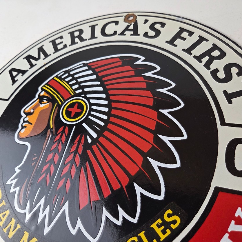 Vintage Indian Motorcycles Porcelain Sign – Americas First Sales Gas Pump Sign