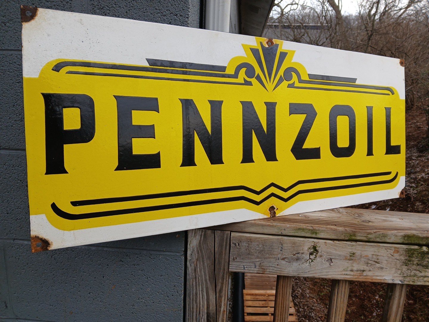 VINTAGE PENNZOIL GASOLINE OIL STATION DEALERSHIP 3FT PORCELAIN ADVERTISING SIGN