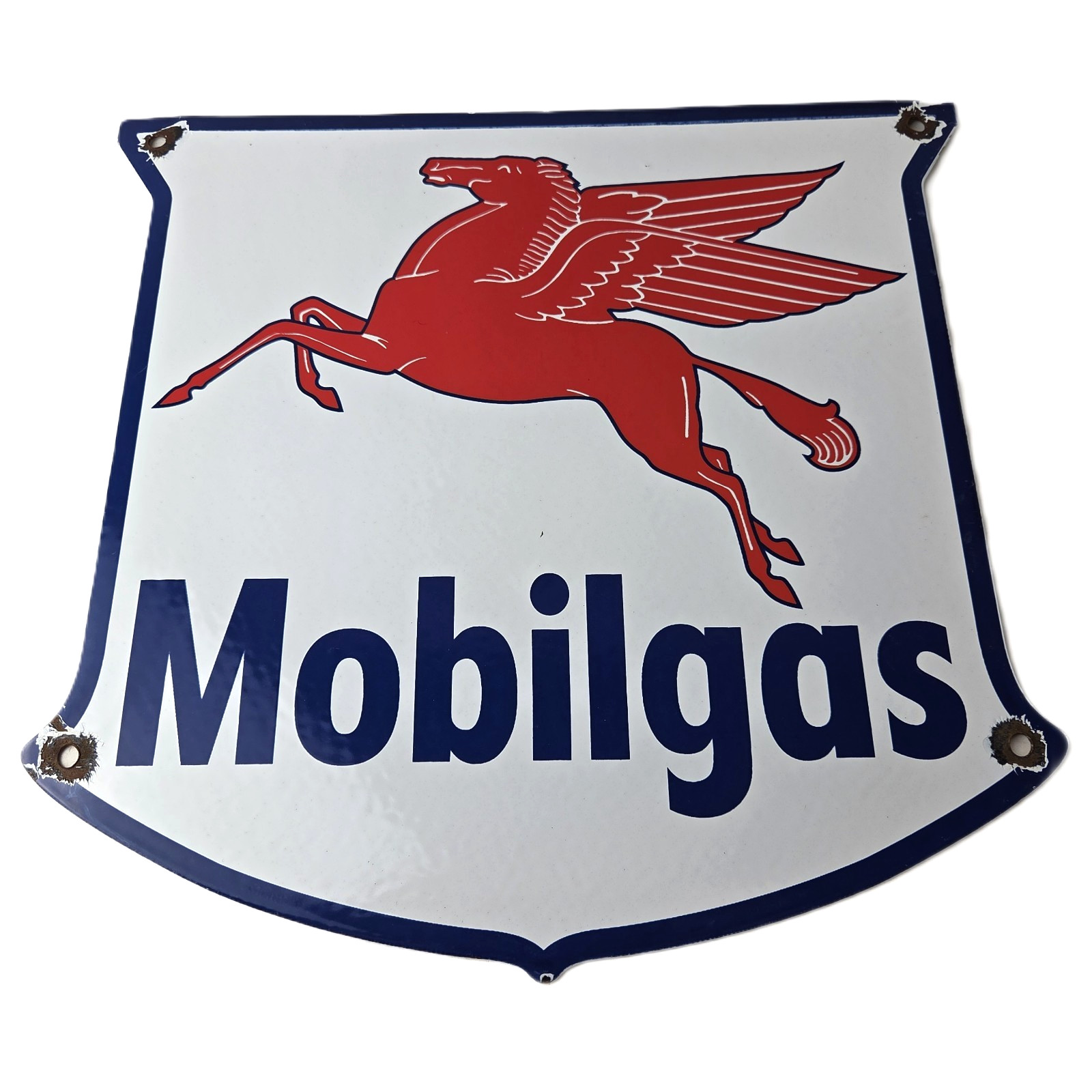 Vintage Mobilgas Sign – Porcelain Mobil Gasoline Pegasus Shield Gas Pump Sign