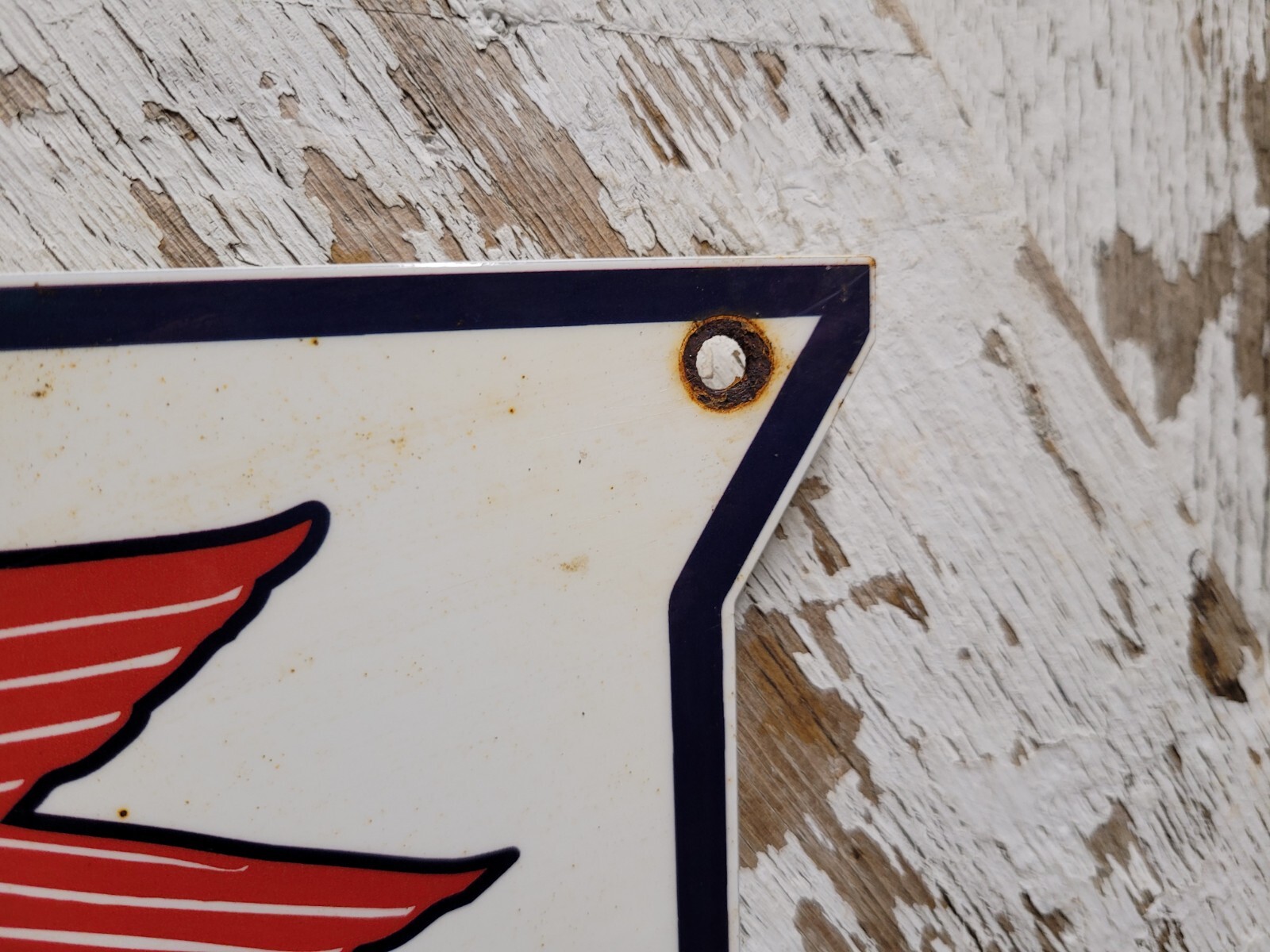 VINTAGE MOBIL PORCELAIN SIGN MOBILGAS SPECIAL DIESEL GAS STATION SHIELD PEGGY