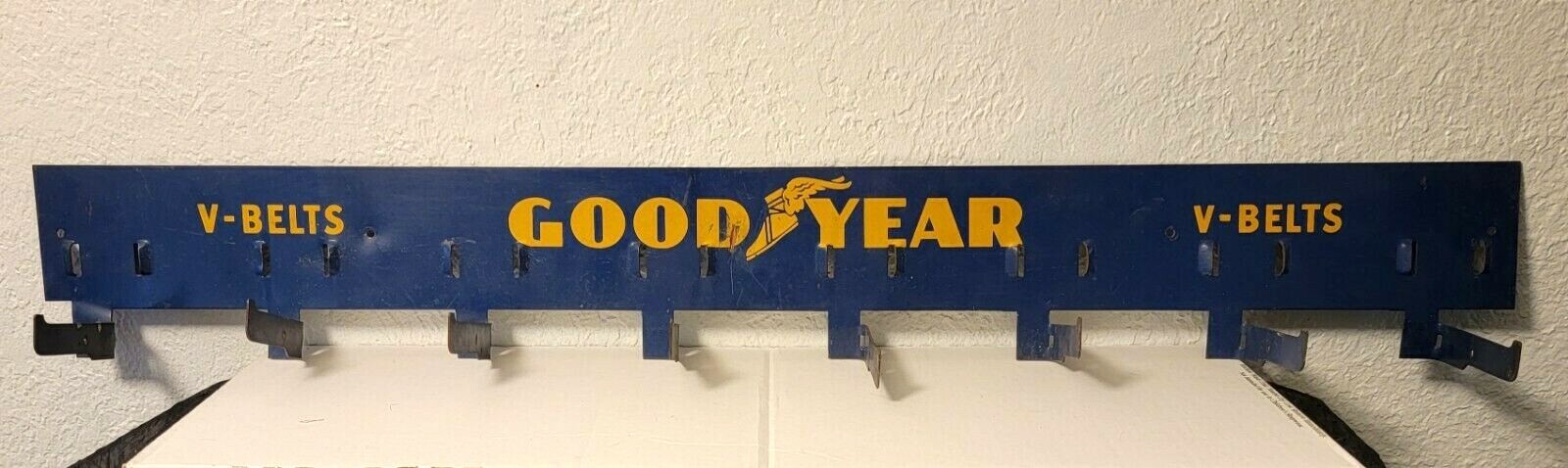 Vintage GOOD YEAR V-BELTS SIGN Display Rack – 33.75” – gas oil fan belt HANGER