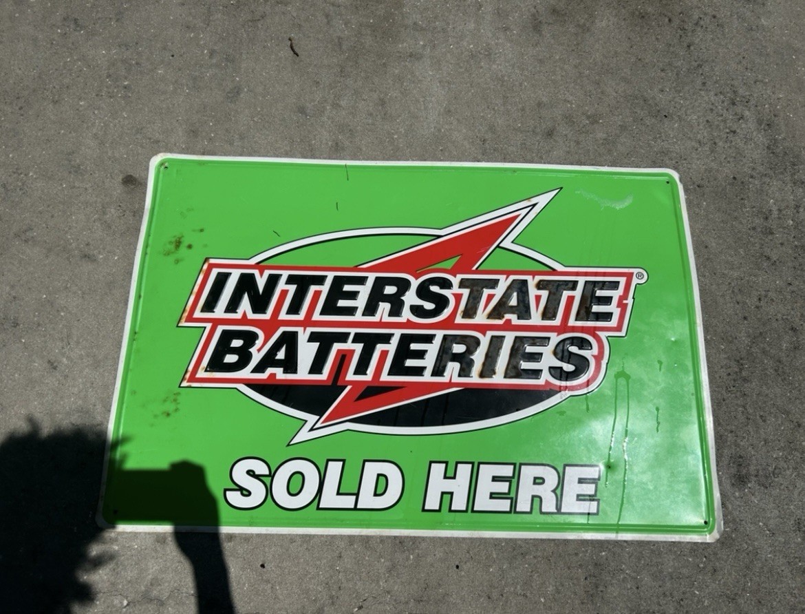 Interstate Batteries Sold Here Sign Large Metal 36″ x 24″ Garage Mechanic Decor