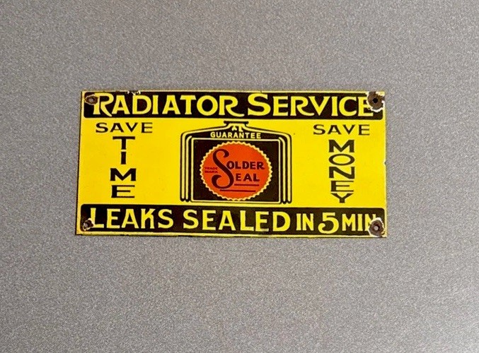 VINTAGE 12” SOLDER SEAL RADIATOR PORCELAIN SIGN CAR GAS TRUCK OIL MOTORCYCLE