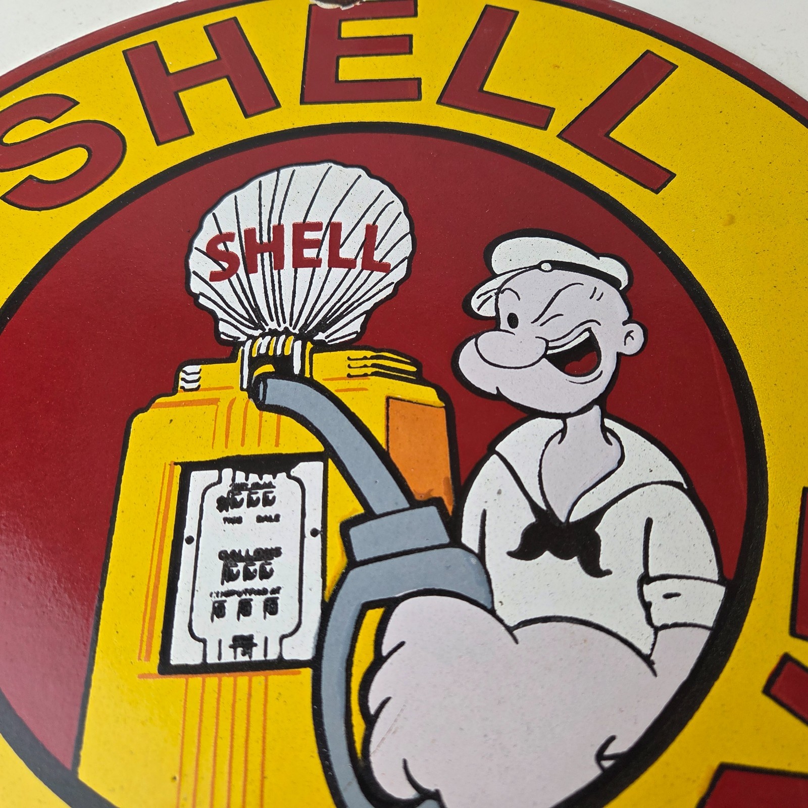 Vintage Shell Gasoline Sign – Popeye Gas Service Station Porcelain Sign