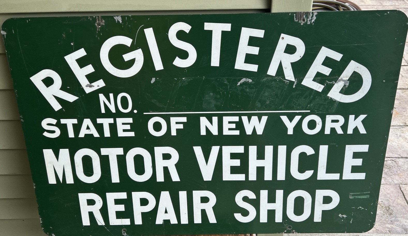 NY State Motor Vehicle Repair Double Sided Green Sign Vintage