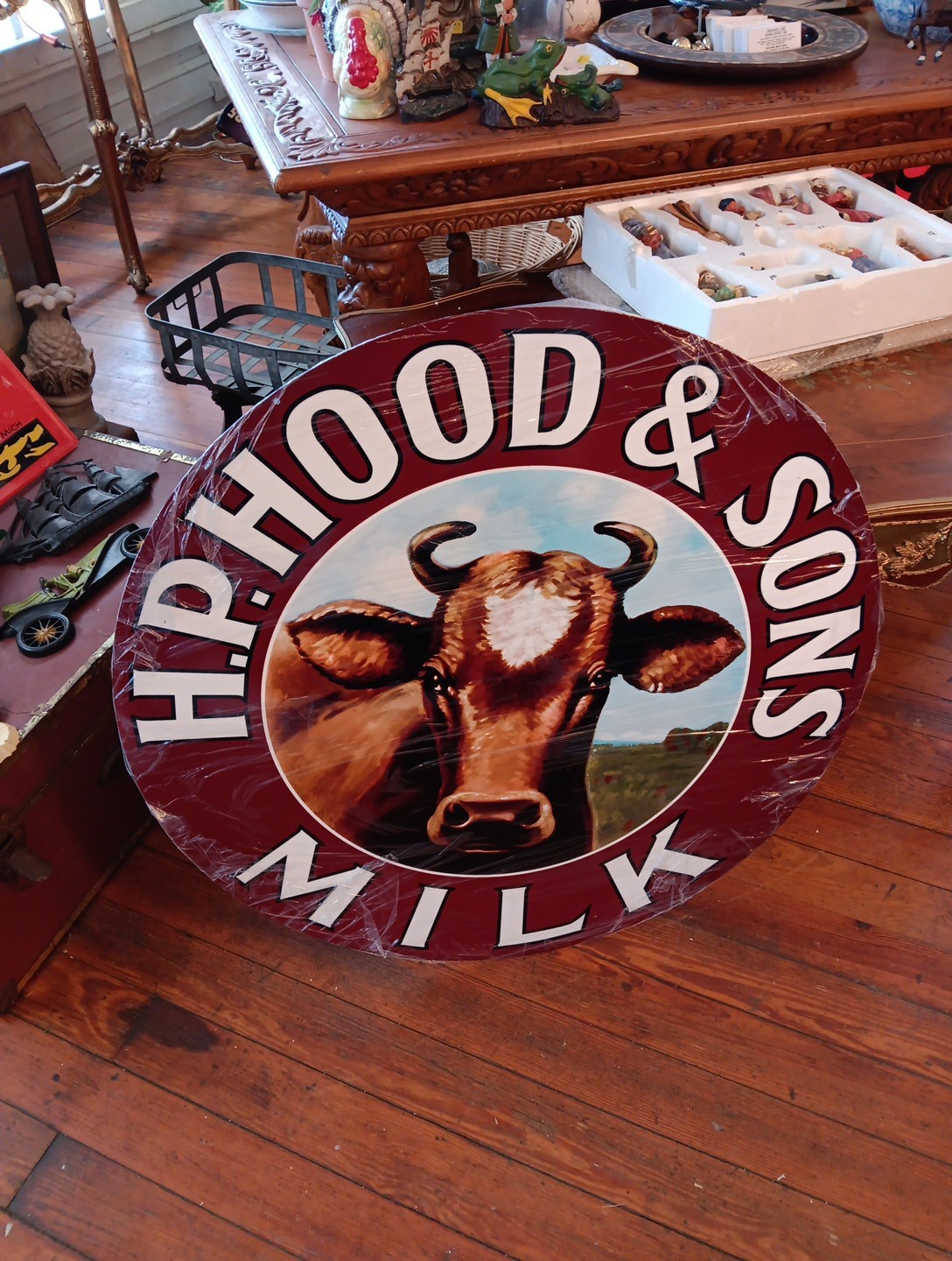 H.P. Hood & Sons Milk 32 Inch Round Porcelain Enamel Sign