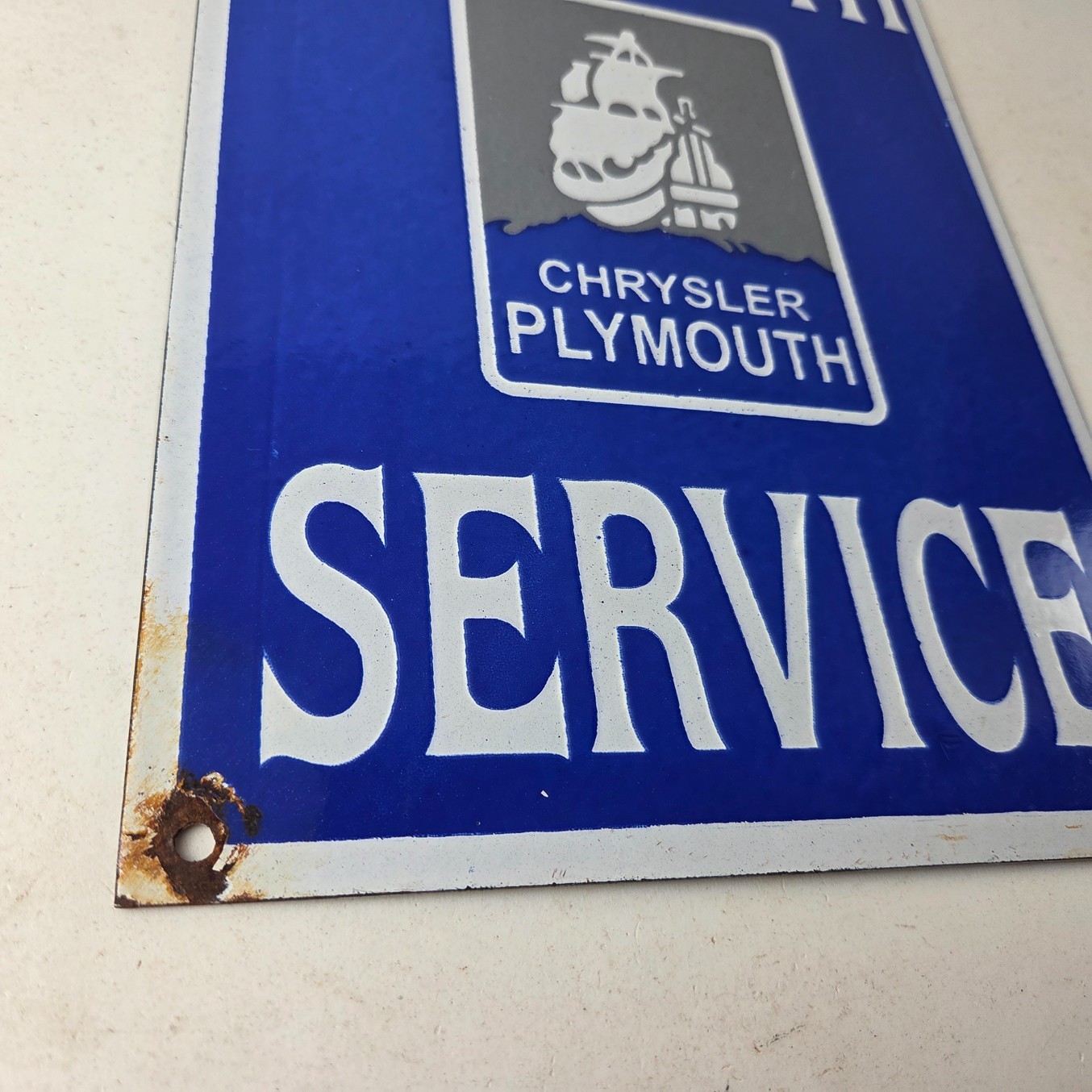 Vintage Chrysler Plymouth Sign – Old Automobile Gas Service Porcelain Sales Sign